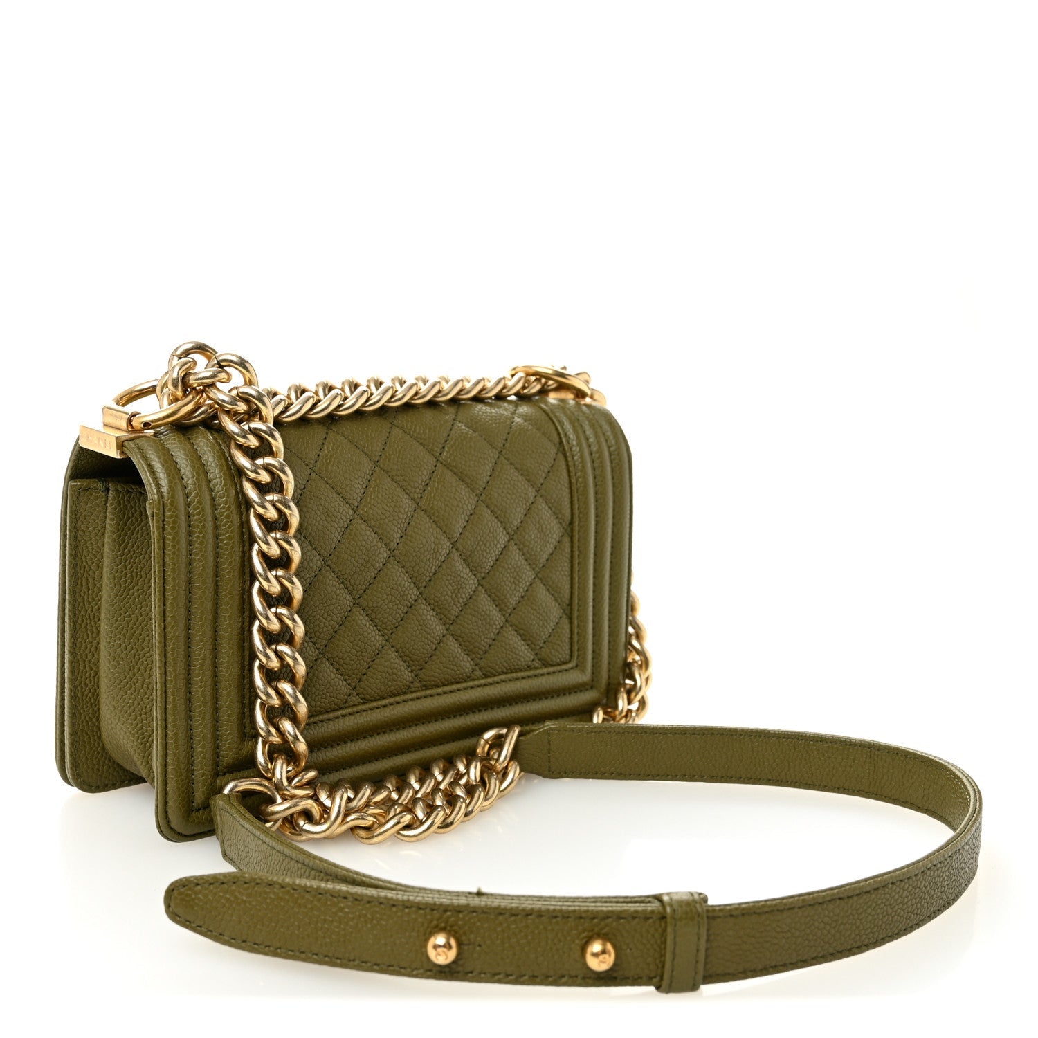 Caviar Quilted Small Boy Flap Green