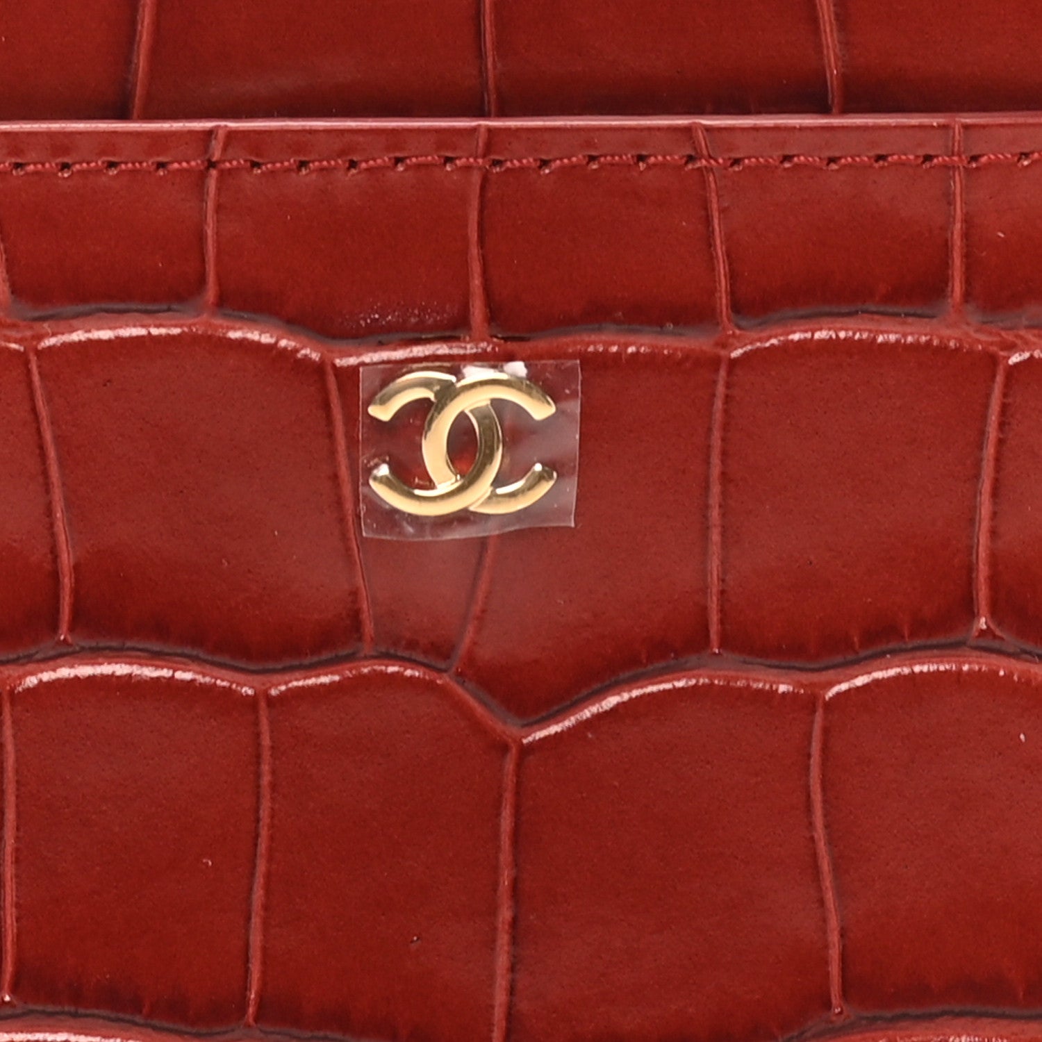 Calfskin Crocodile Embossed Crococo Card Holder Burgundy