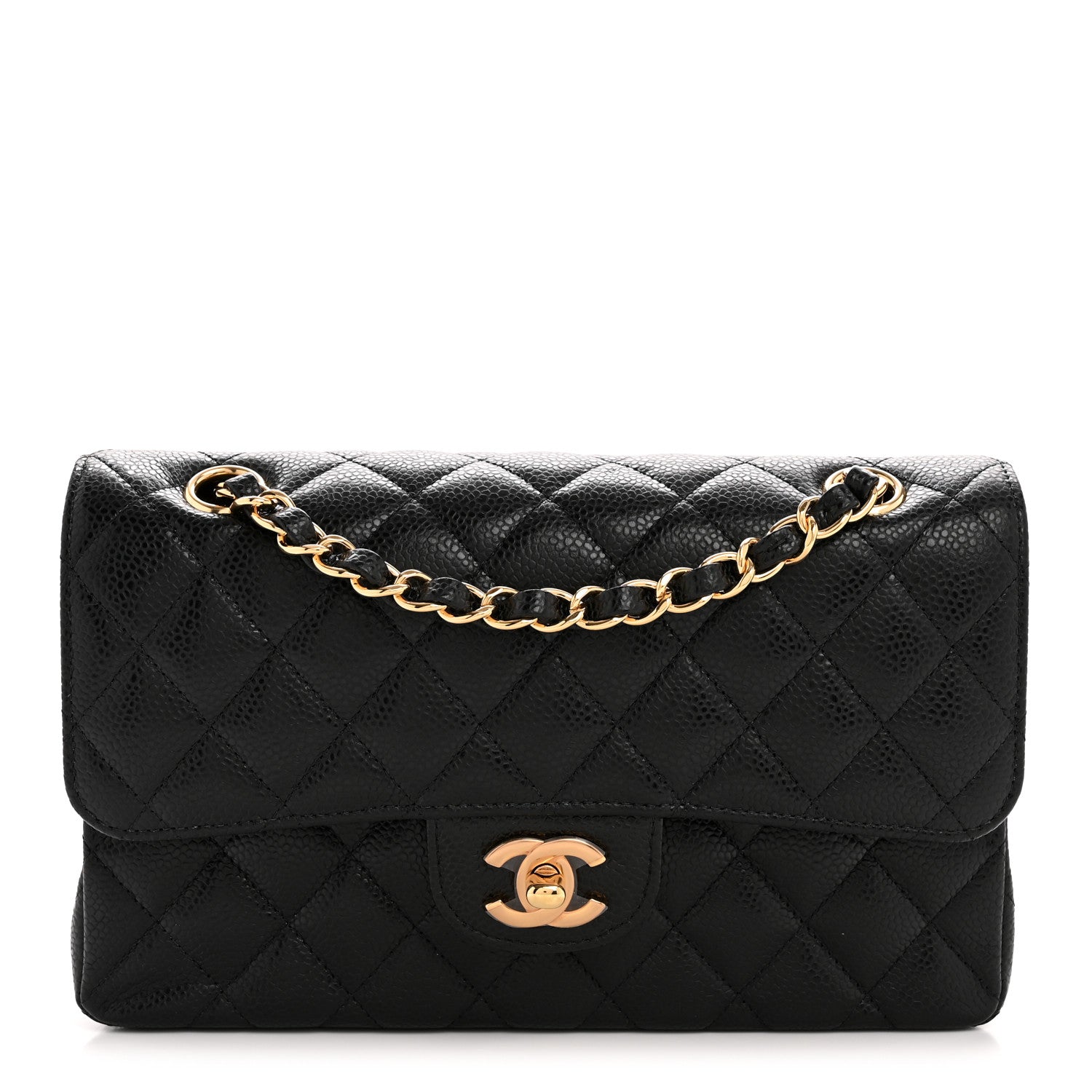 Caviar Quilted Small Double Flap Black