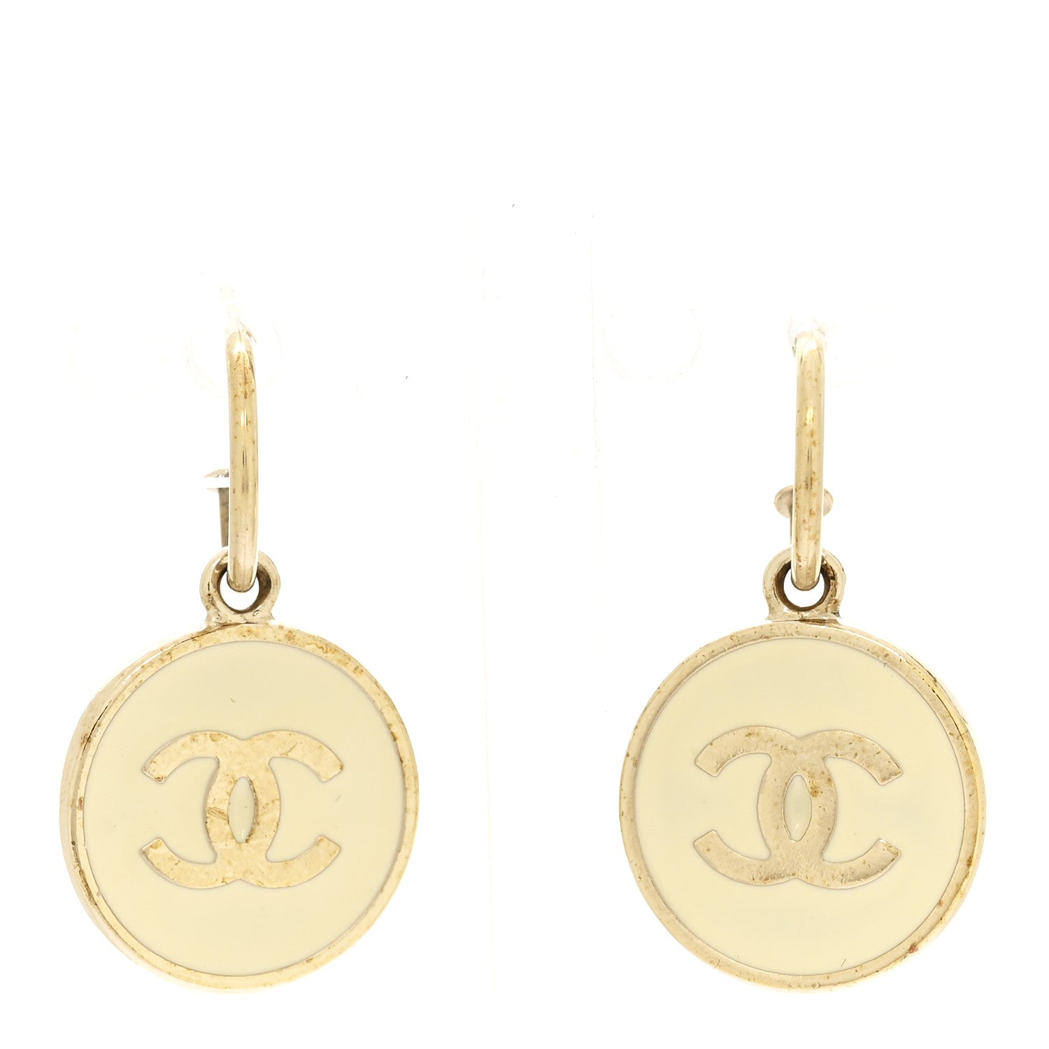 Enamel CC Drop Earrings White