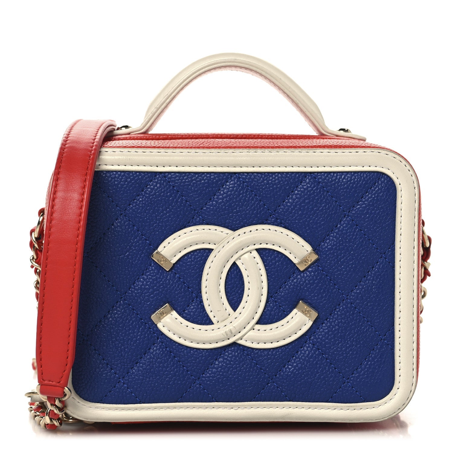 Caviar Quilted Small CC Filigree Vanity Case Blue White Red