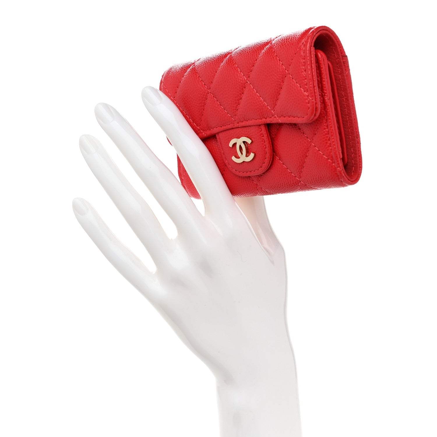 Caviar Quilted Classic 4 Key Holder Wallet Red