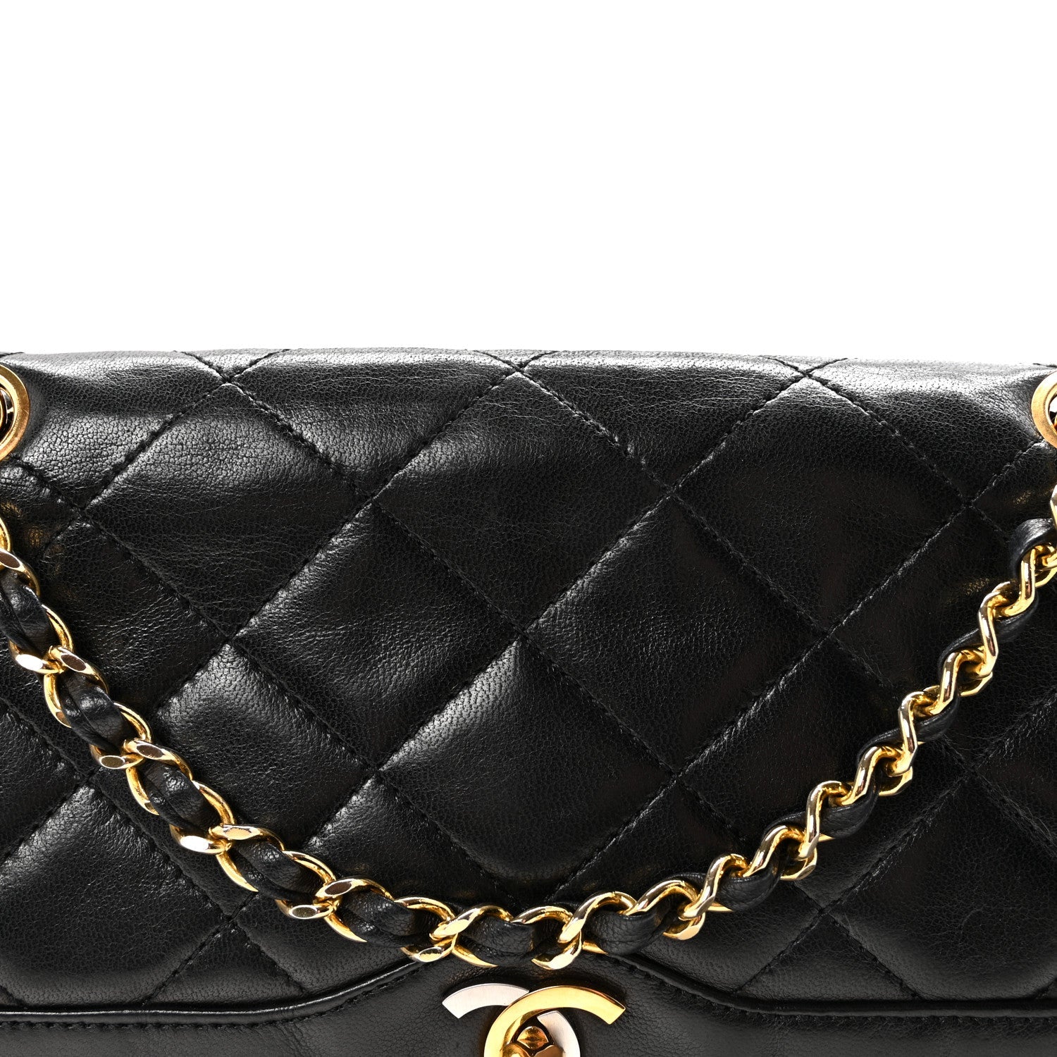 Lambskin Quilted Medium Double Flap Bag Black