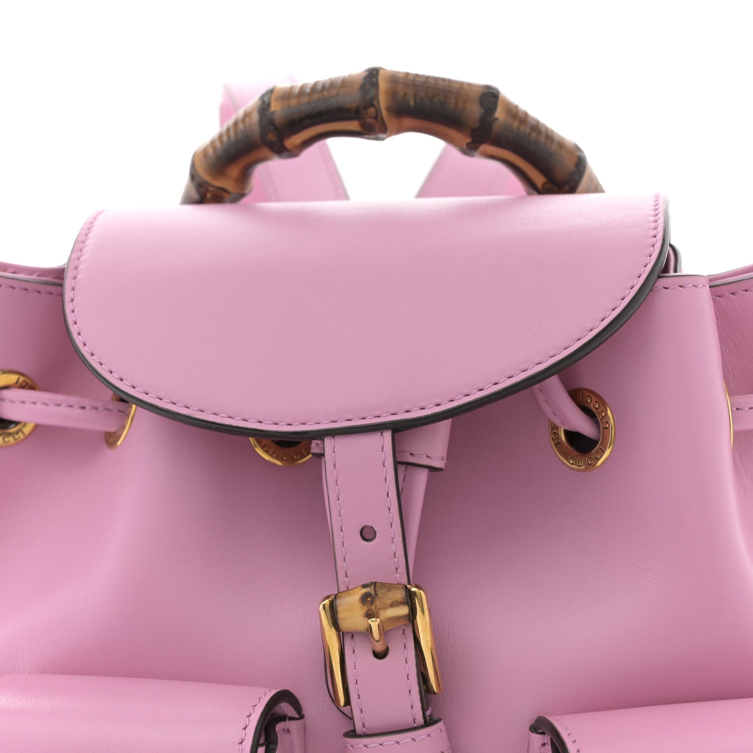 Calfskin Bamboo Backpack Glossy Pink