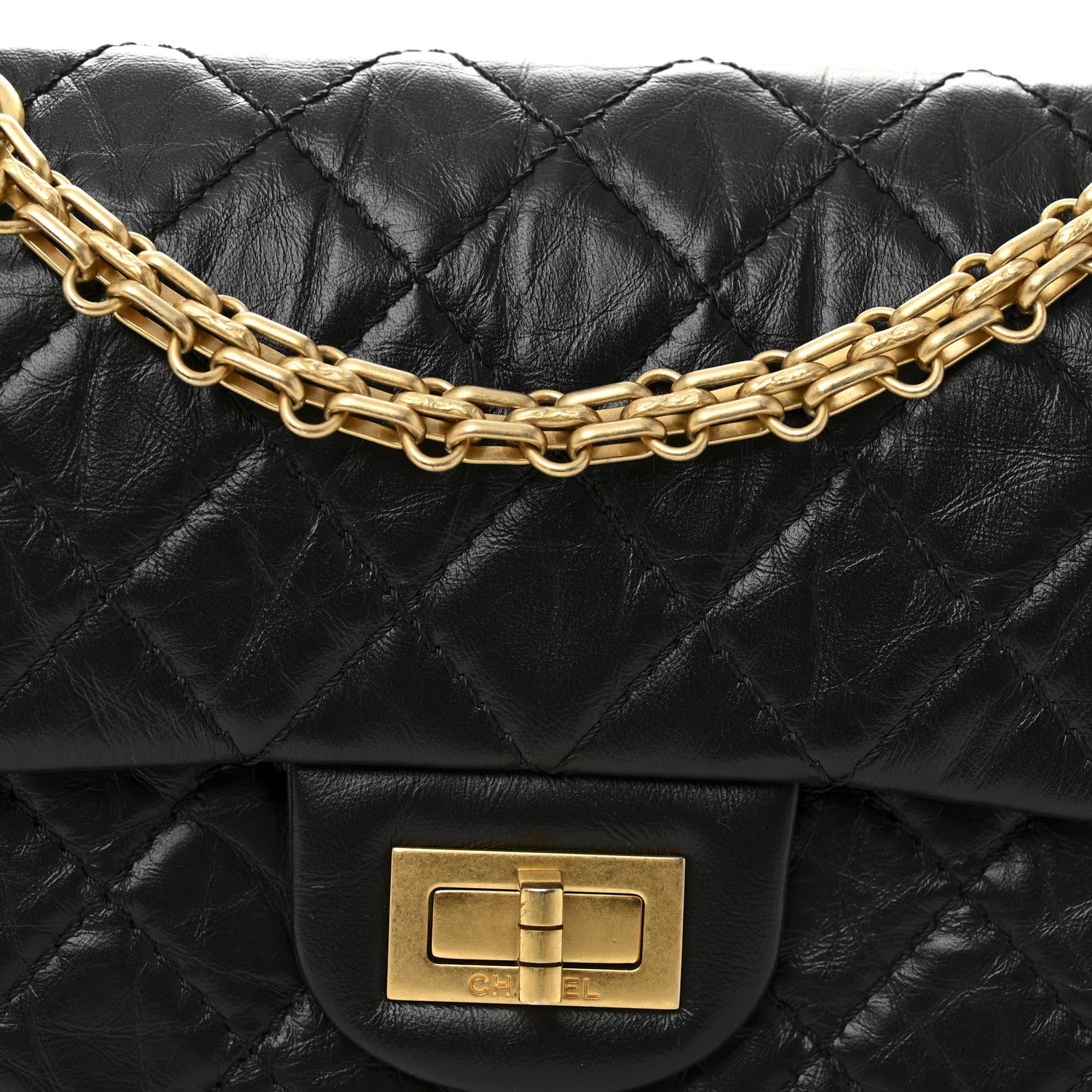 Aged Calfskin Quilted 2.55 Reissue Mini Flap Black