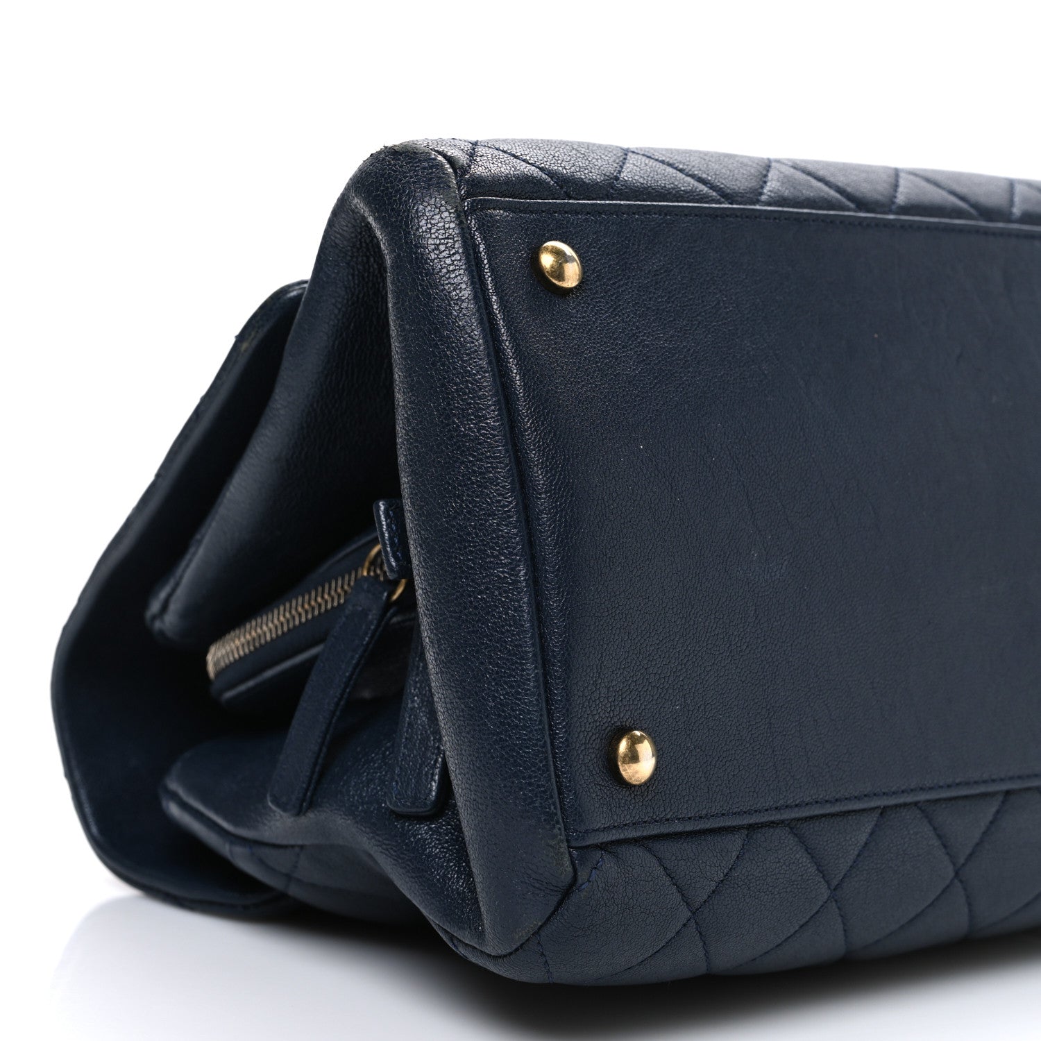 Shiny Sheepskin Quilted Large Trapezio Flap Navy