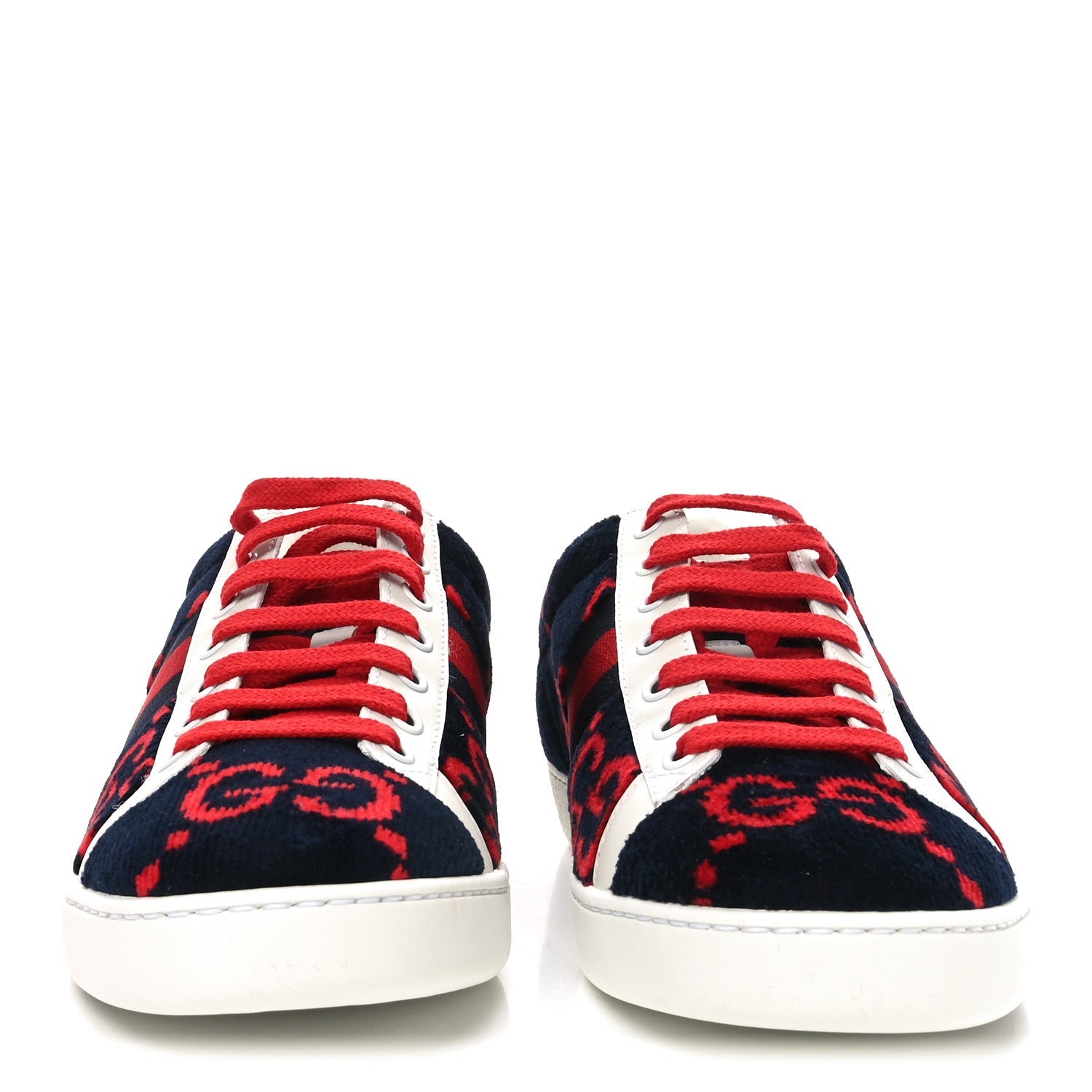 Terry Cloth GG Monogram Web Womens Ace Sneakers 37.5 Blue Red