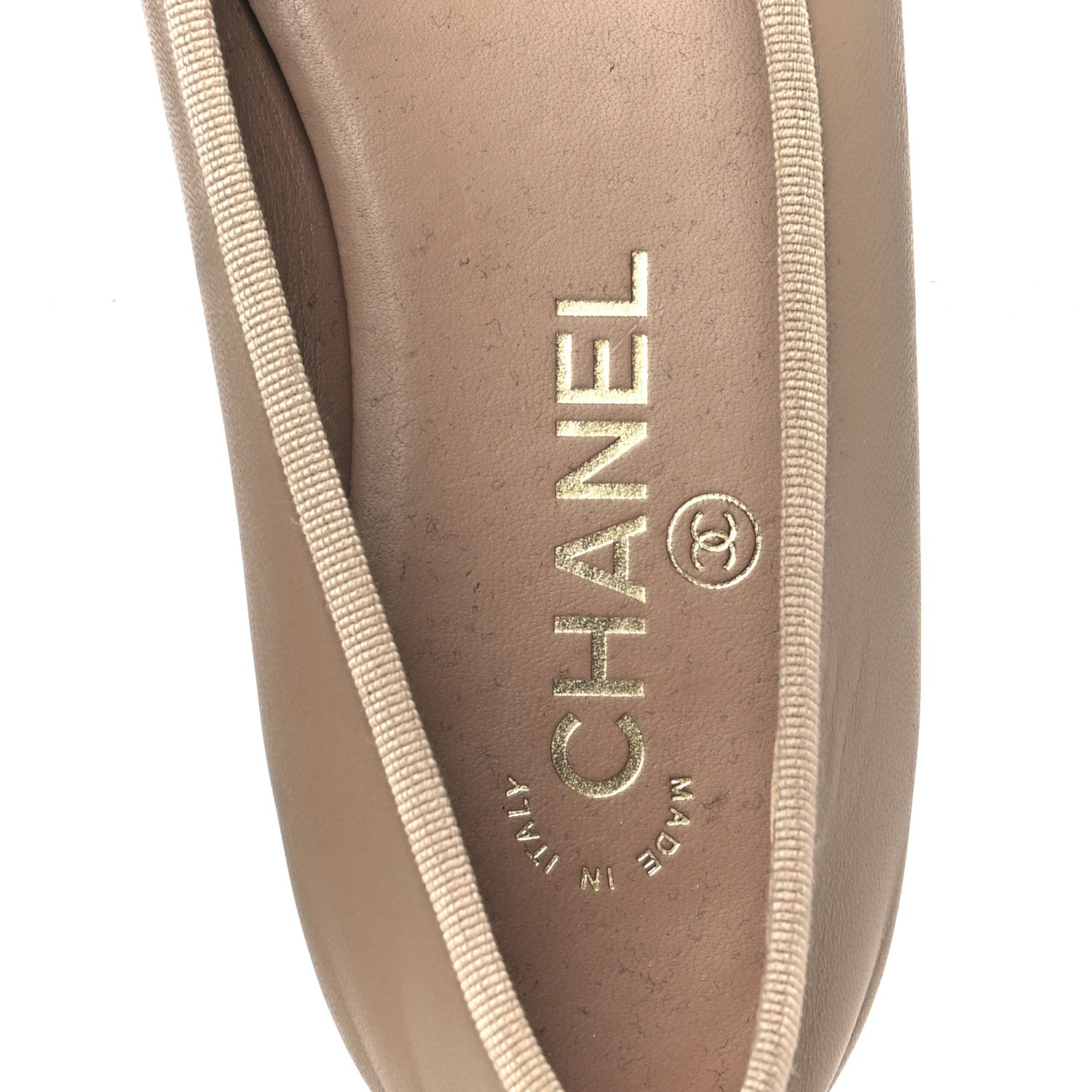 Lambskin Cap Toe CC Ballerina Flats 36 Beige Black