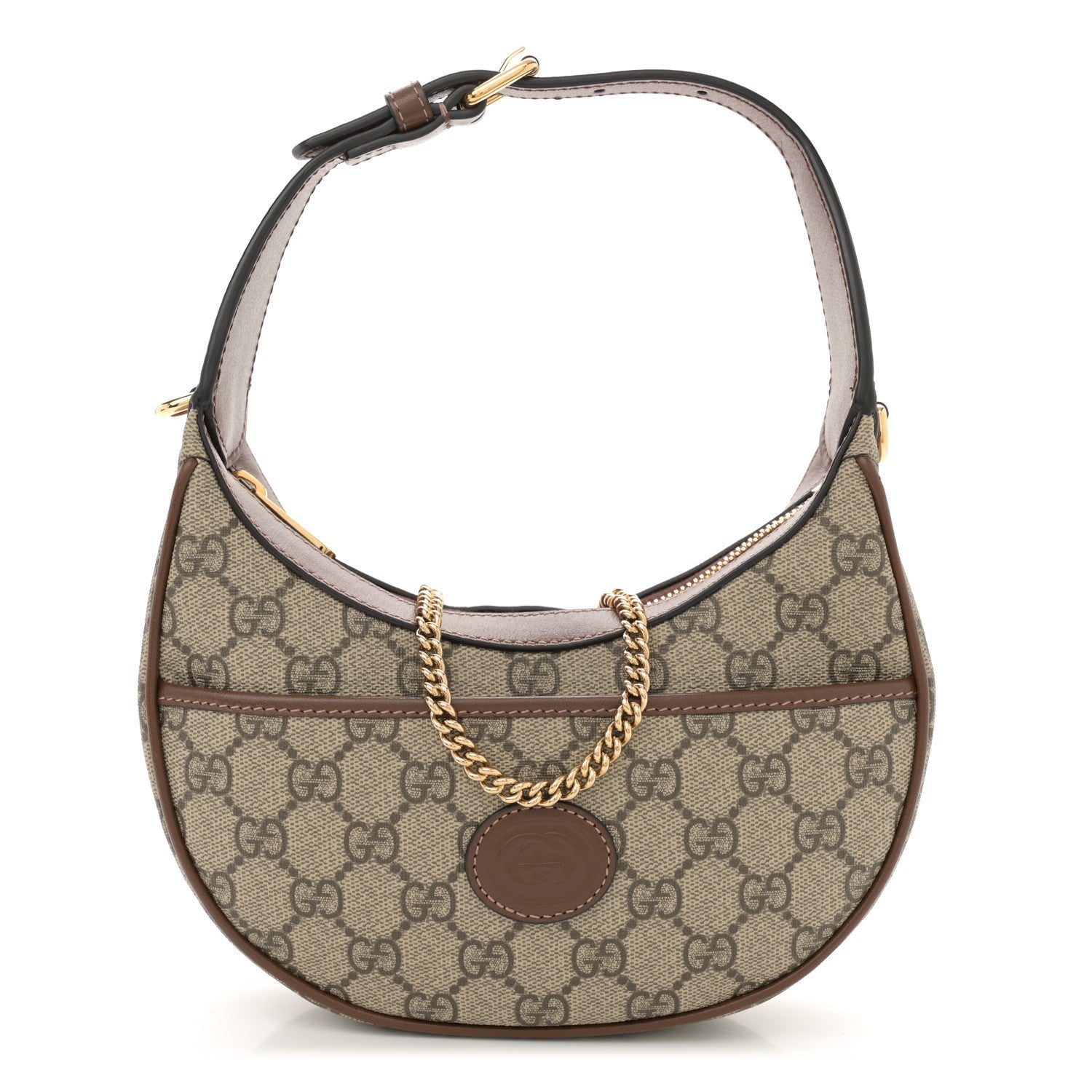 GG Supreme Monogram Azalea Calfskin Mini Retro Interlocking G Half Moon Bag Beige Ebony Brown Sugar