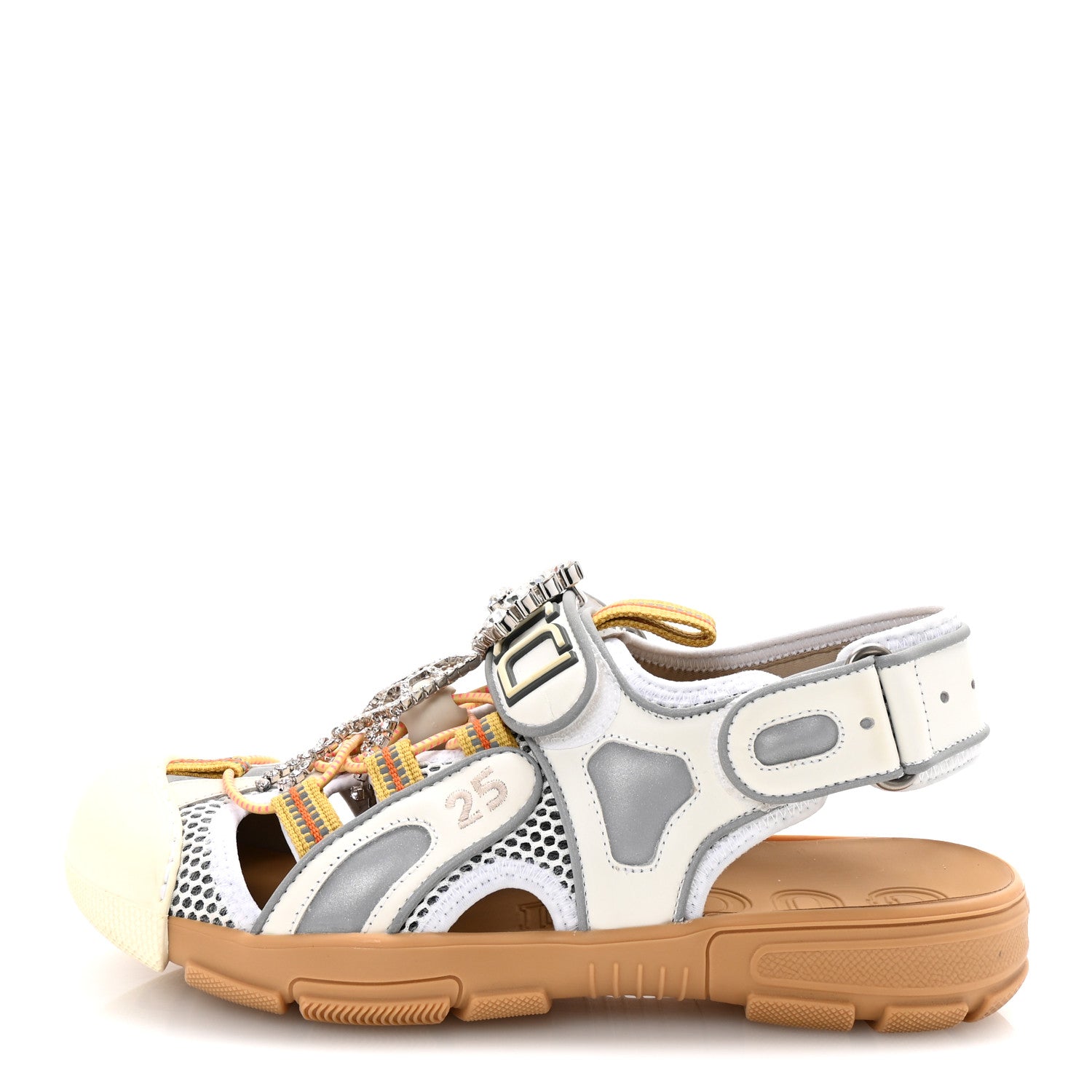 Mesh Fabric Tinsel Sport Sandals 37 White Silver