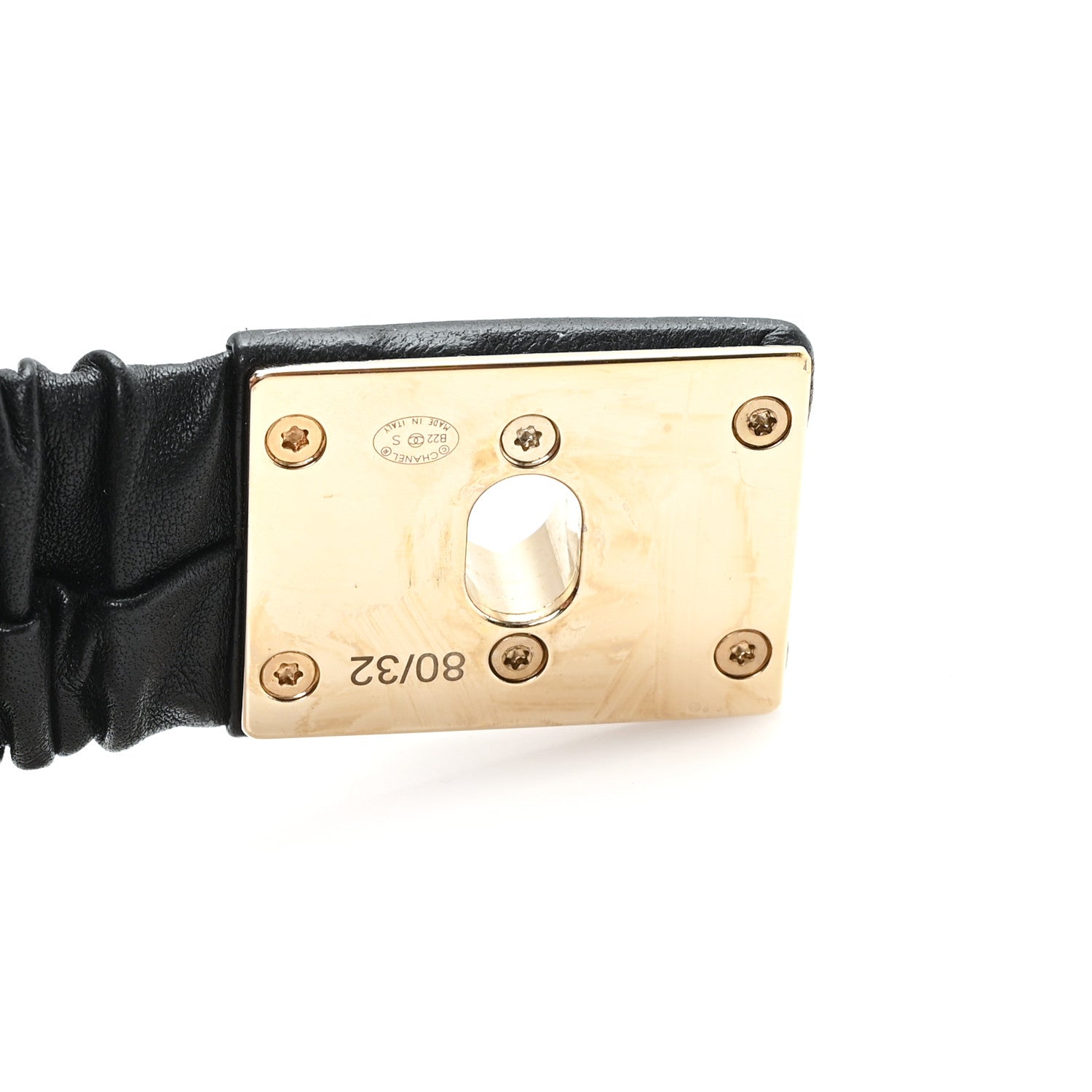 Lambskin Ruched Turn Lock CC Belt 80 32 Black