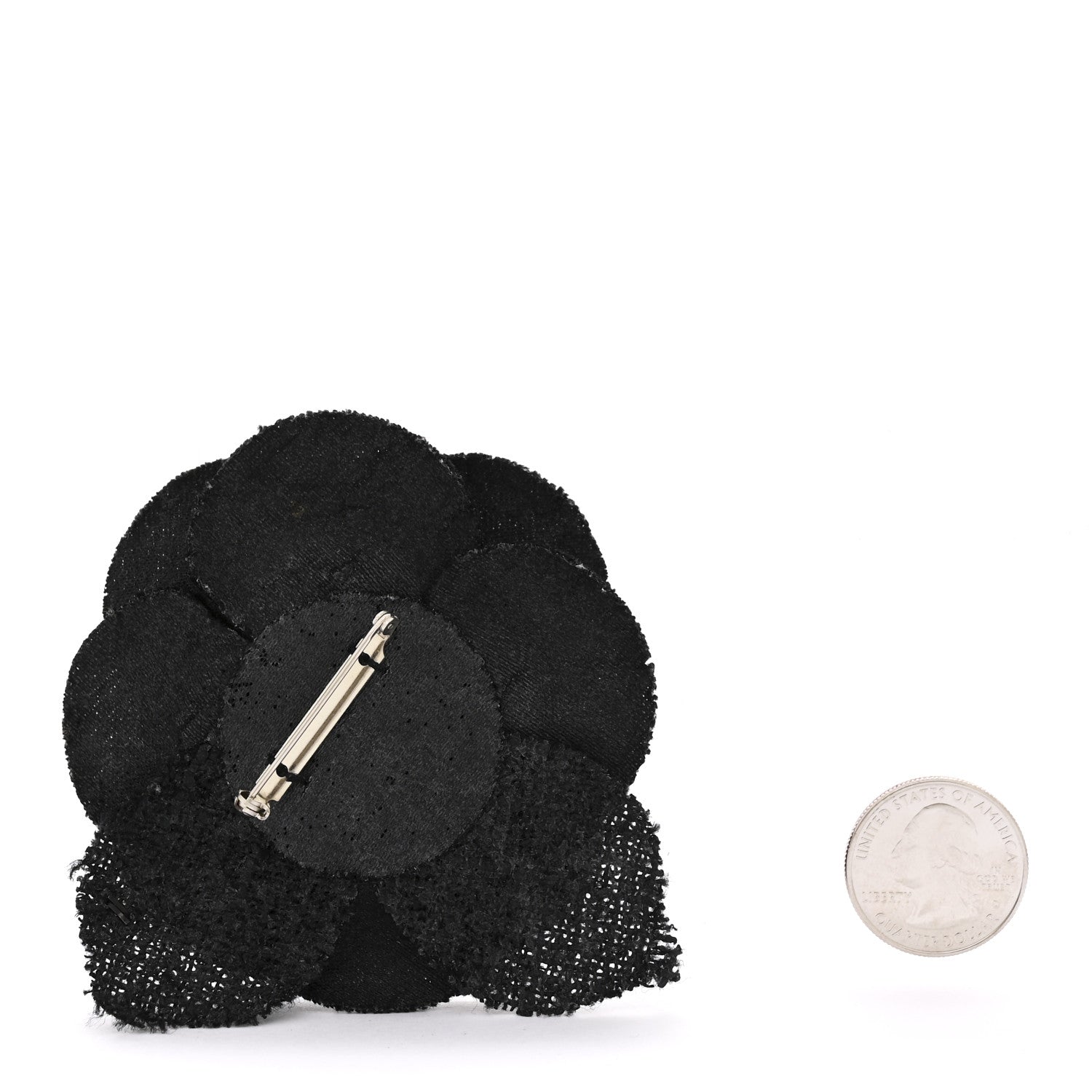 Tweed Camellia Pin Brooch Black