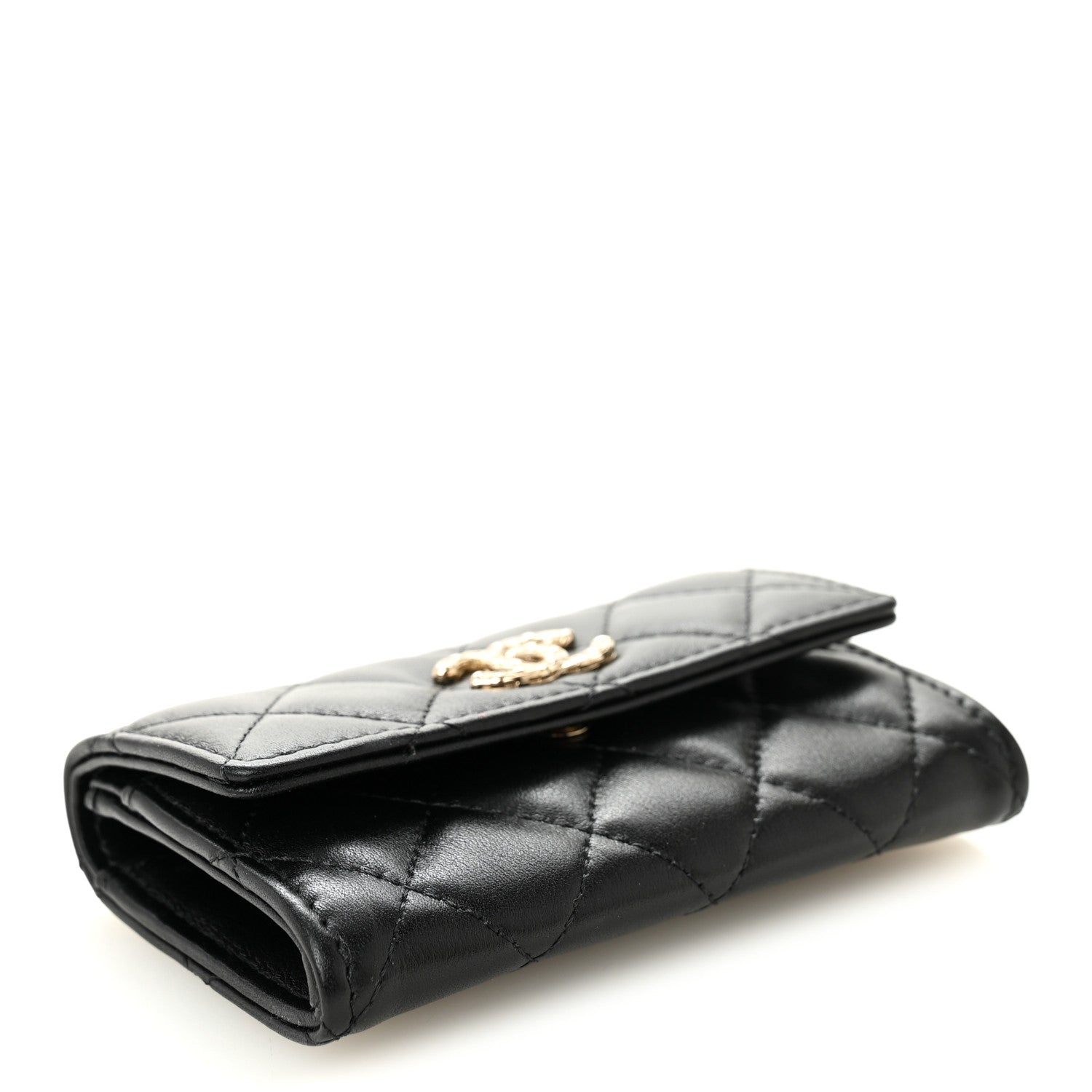 Shiny Lambskin Quilted Textured CC Card Holder Black