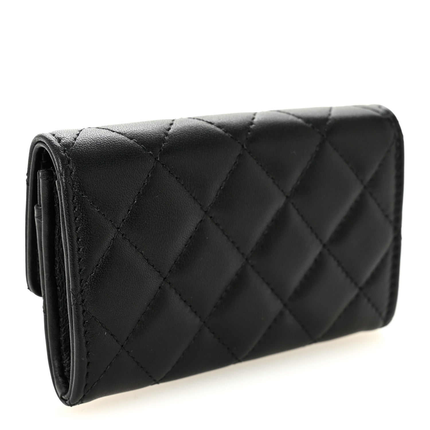 Shiny Lambskin Quilted Textured CC Card Holder Black