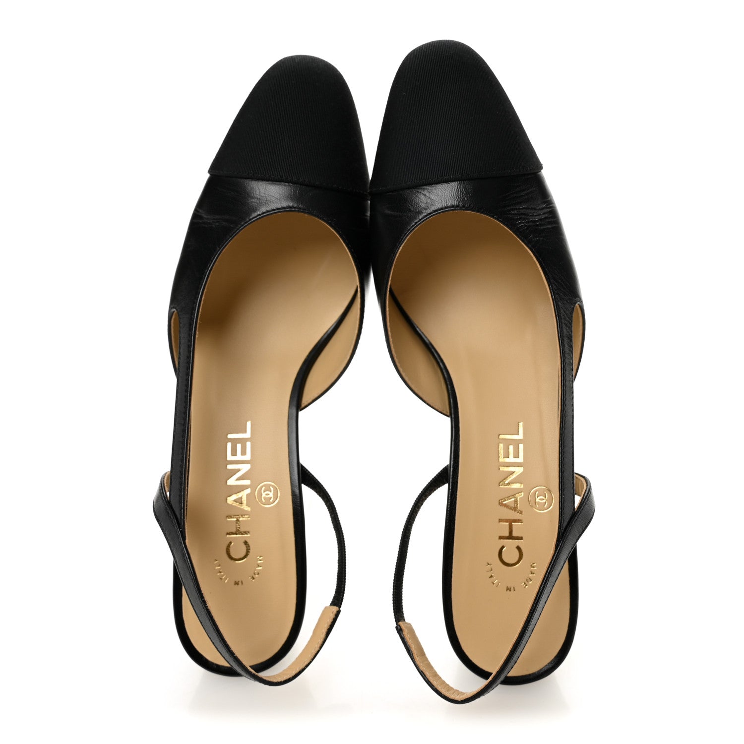 Goatskin Grosgrain Cap Toe CC Slingback Pumps 37 Black