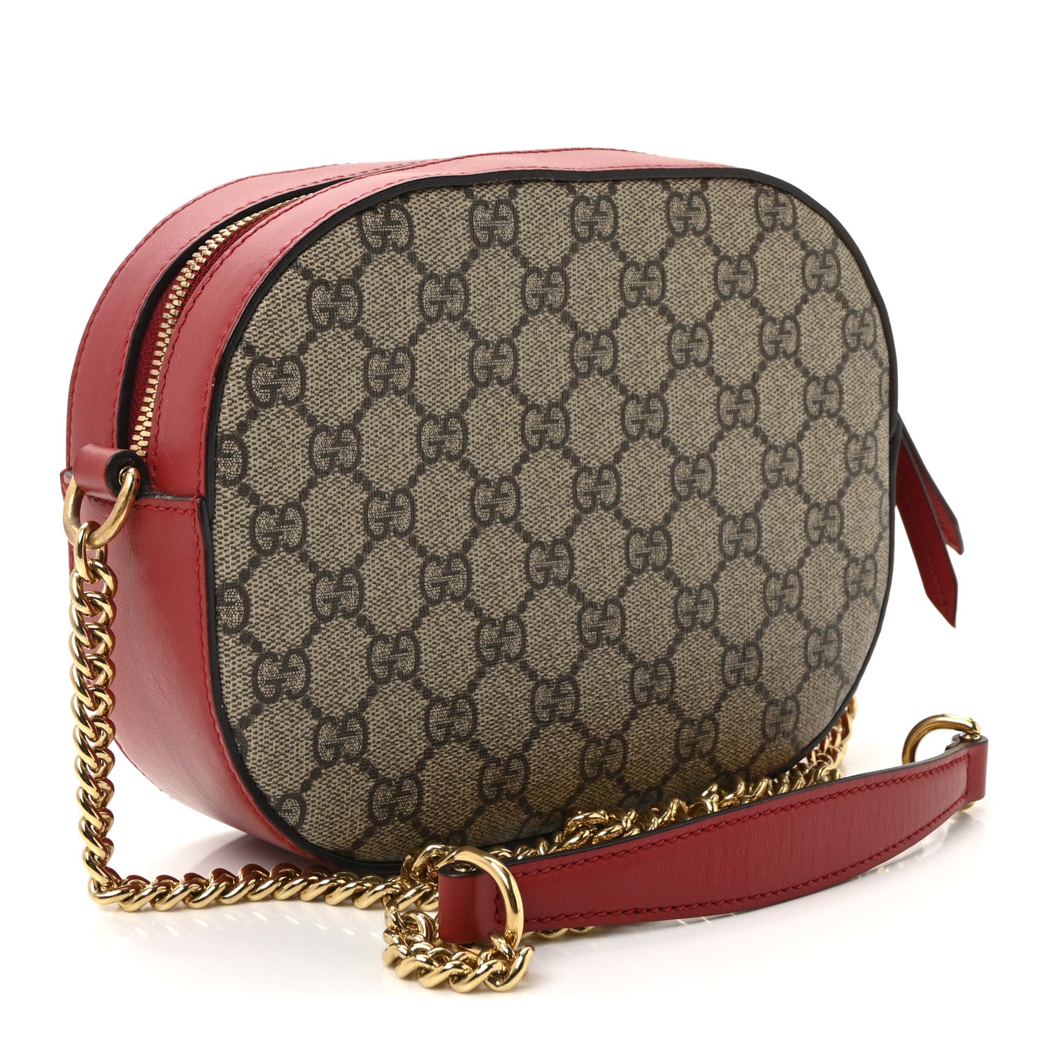 GG Supreme Monogram Kingsnake Heart Embroidered Mini Chain Shoulder Bag Beige Hibiscus Red