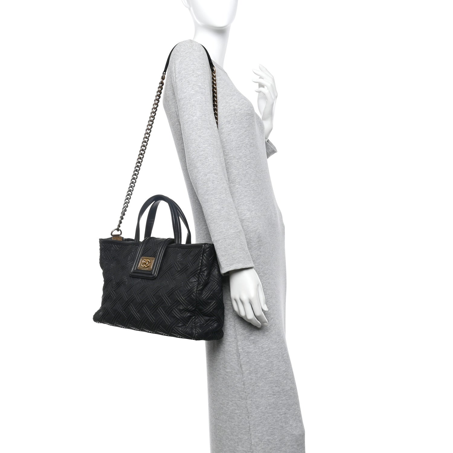 Calfskin Large Retro Girl Shopping Tote Black