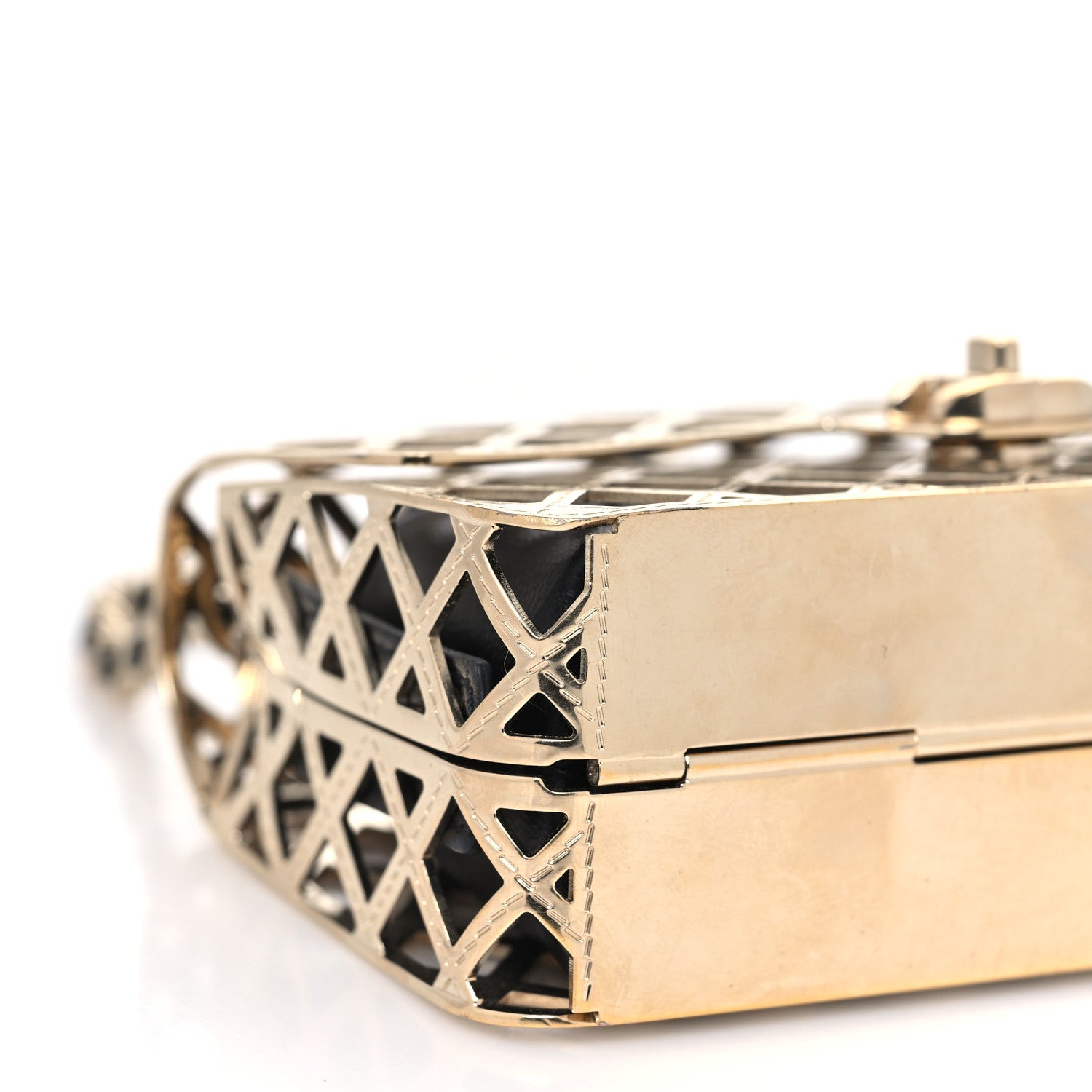 Metal Quilted Mini Rectangular Flap Gold