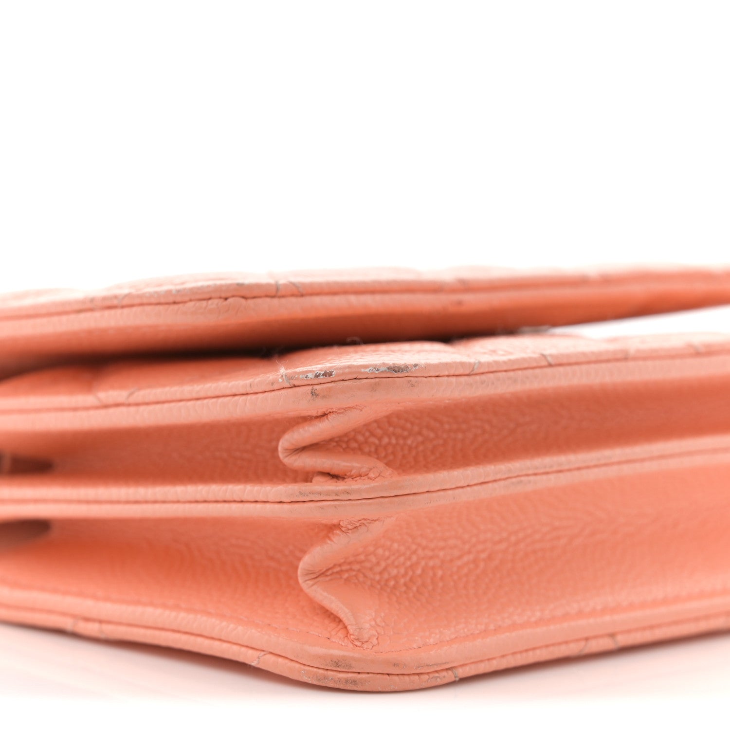 Caviar Quilted Mini Wallet On Chain WOC Coral