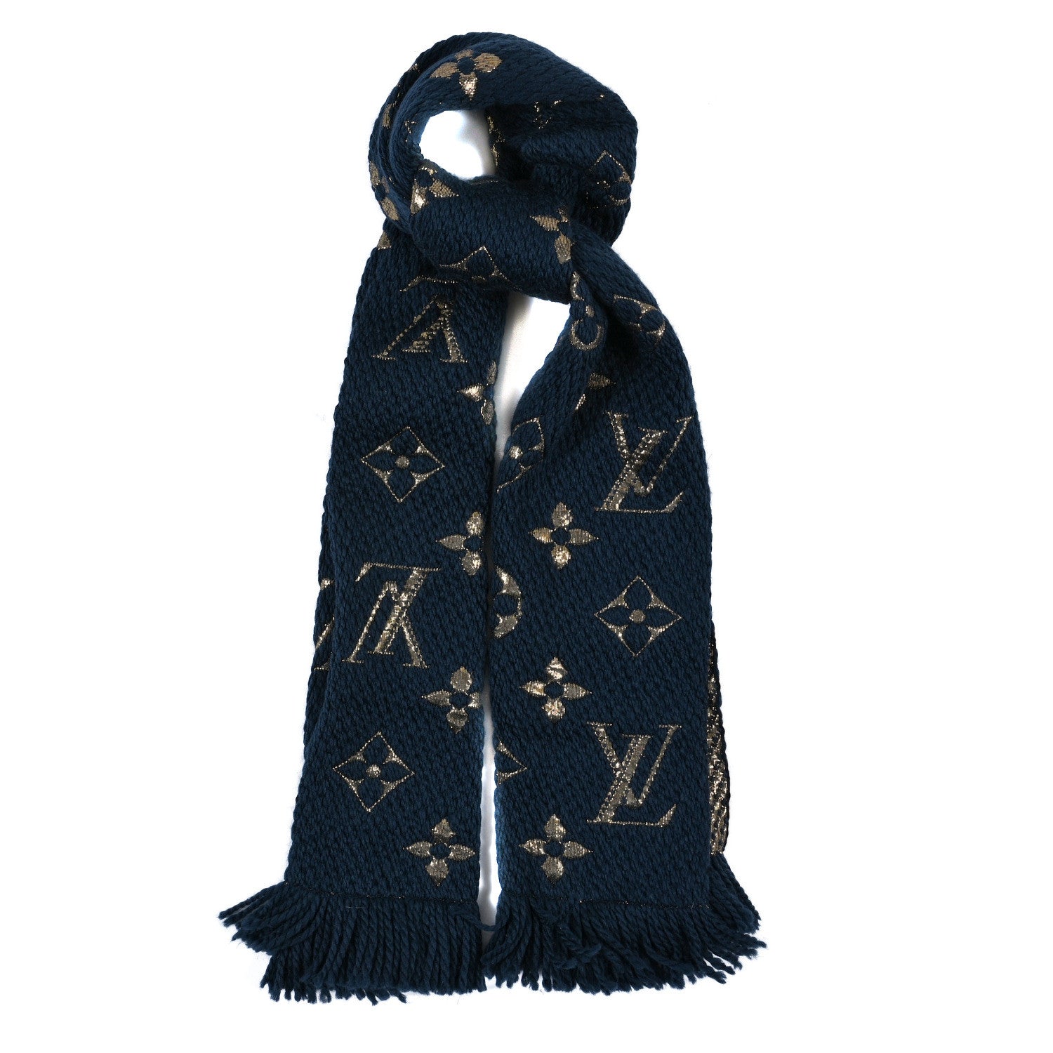 Wool Silk Logomania Shine Scarf Petrol