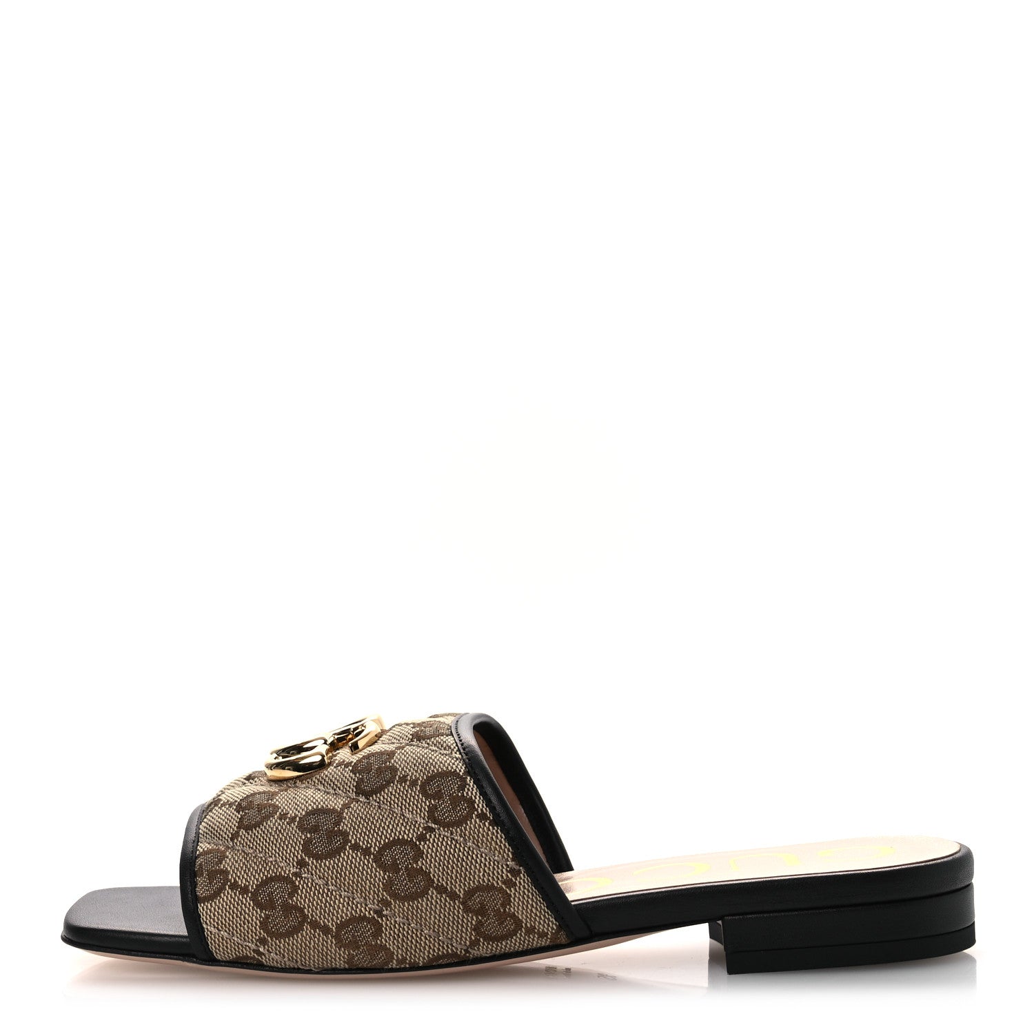 Monogram Matelasse Diagonal GG Marmont Flat Slide Sandals 35 Beige Ebony Black