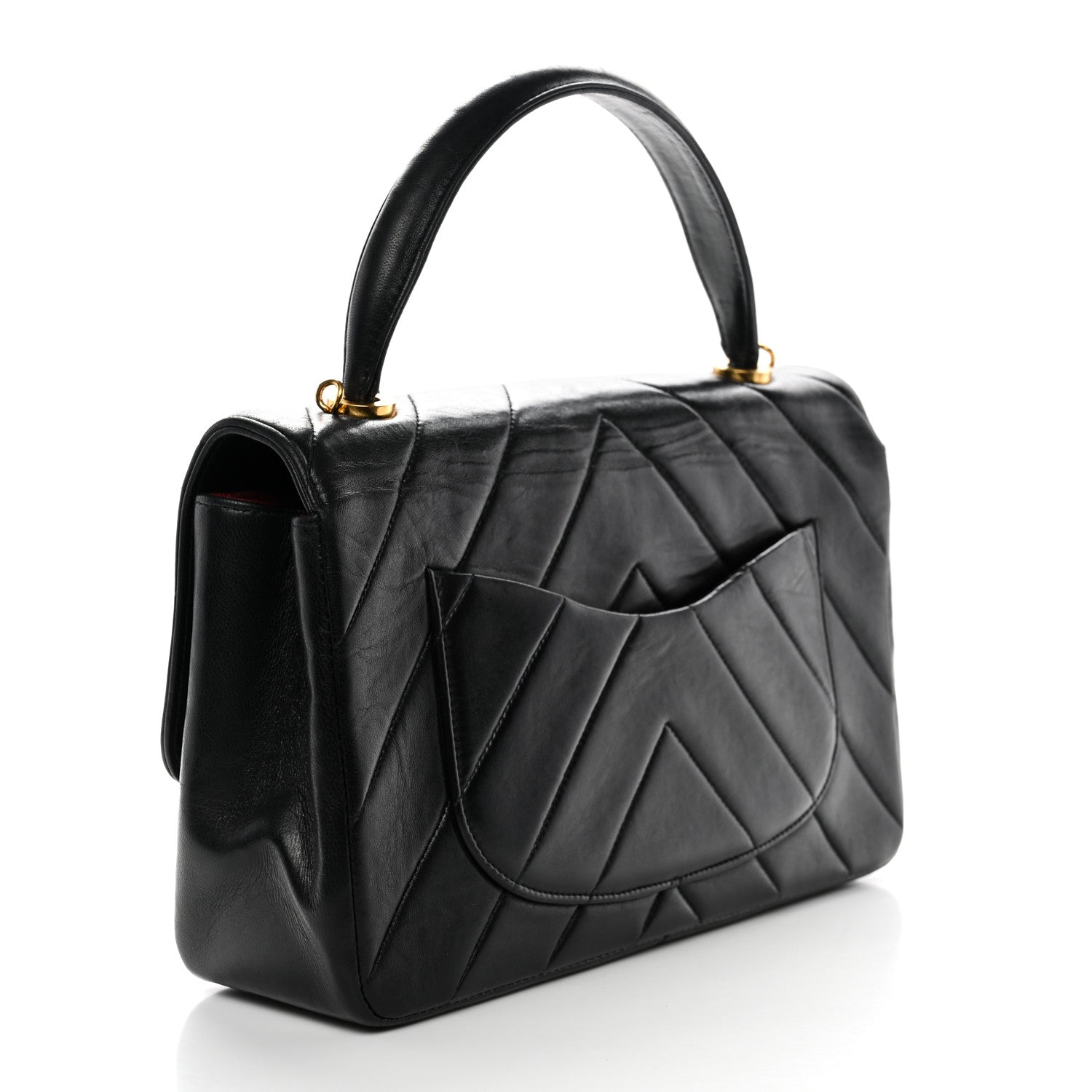 Lambskin Chevron Quilted Mini Kelly Flap Black
