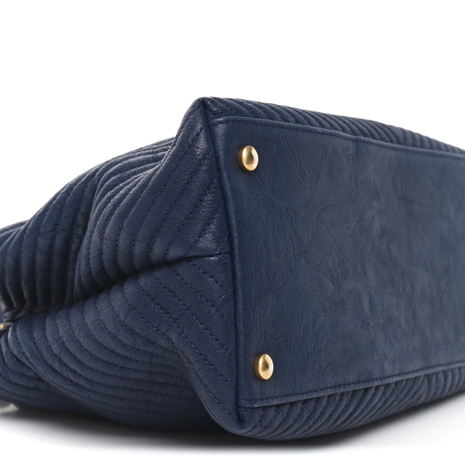 Wrinkled Lambskin Chevron Quilted Surpique Tote Navy Blue