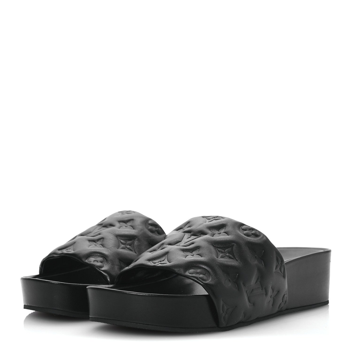 Lambskin Embossed Monogram Jumbo Flatform Mule Sandals 40 Black