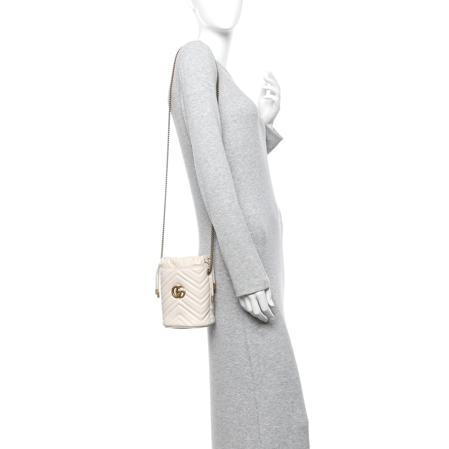 Calfskin Matelasse Mini GG Marmont 2.0 Bucket Bag White