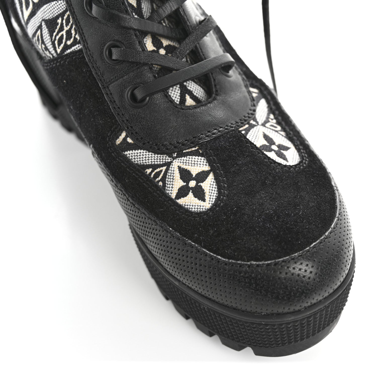 Suede Calfskin Jacquard Since 1854 Laureate Platform Desert Boots 37.5 Black
