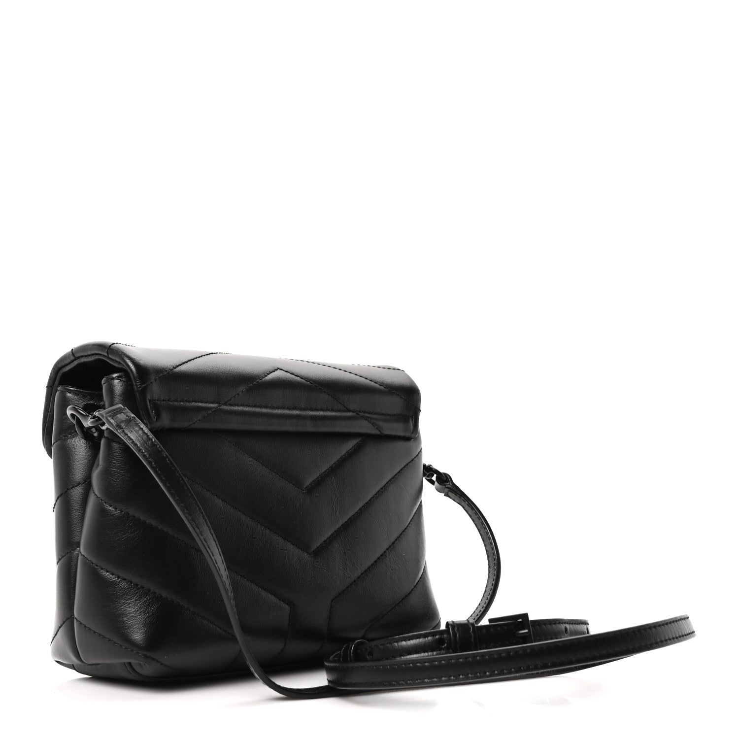 Calfskin Y Quilted Monogram Monochrome Toy Loulou Crossbody Bag Black