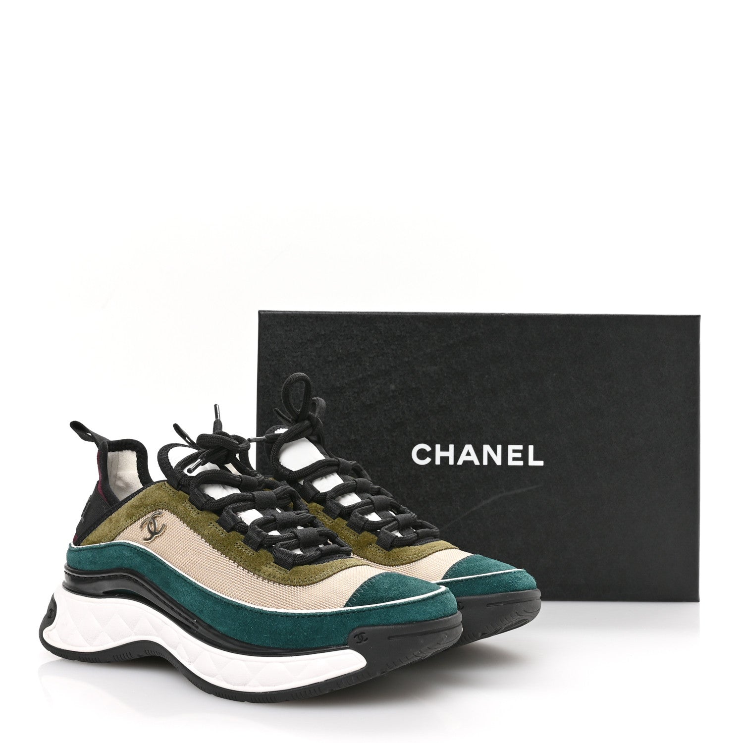 Fabric Suede CC Sneakers 36.5 Beige Dark Green Green