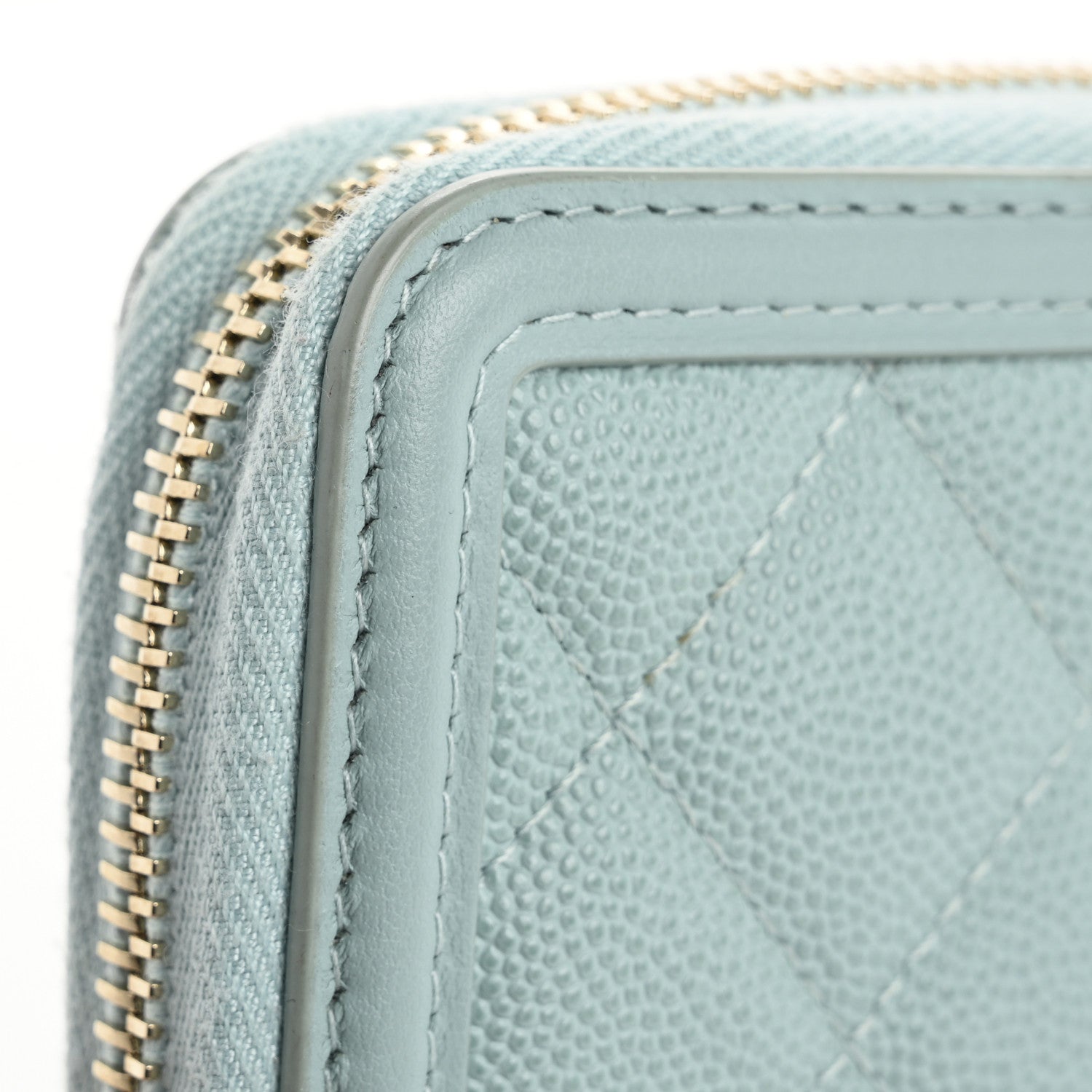 Caviar Quilted Large Filigree Zip Around Wallet Blue