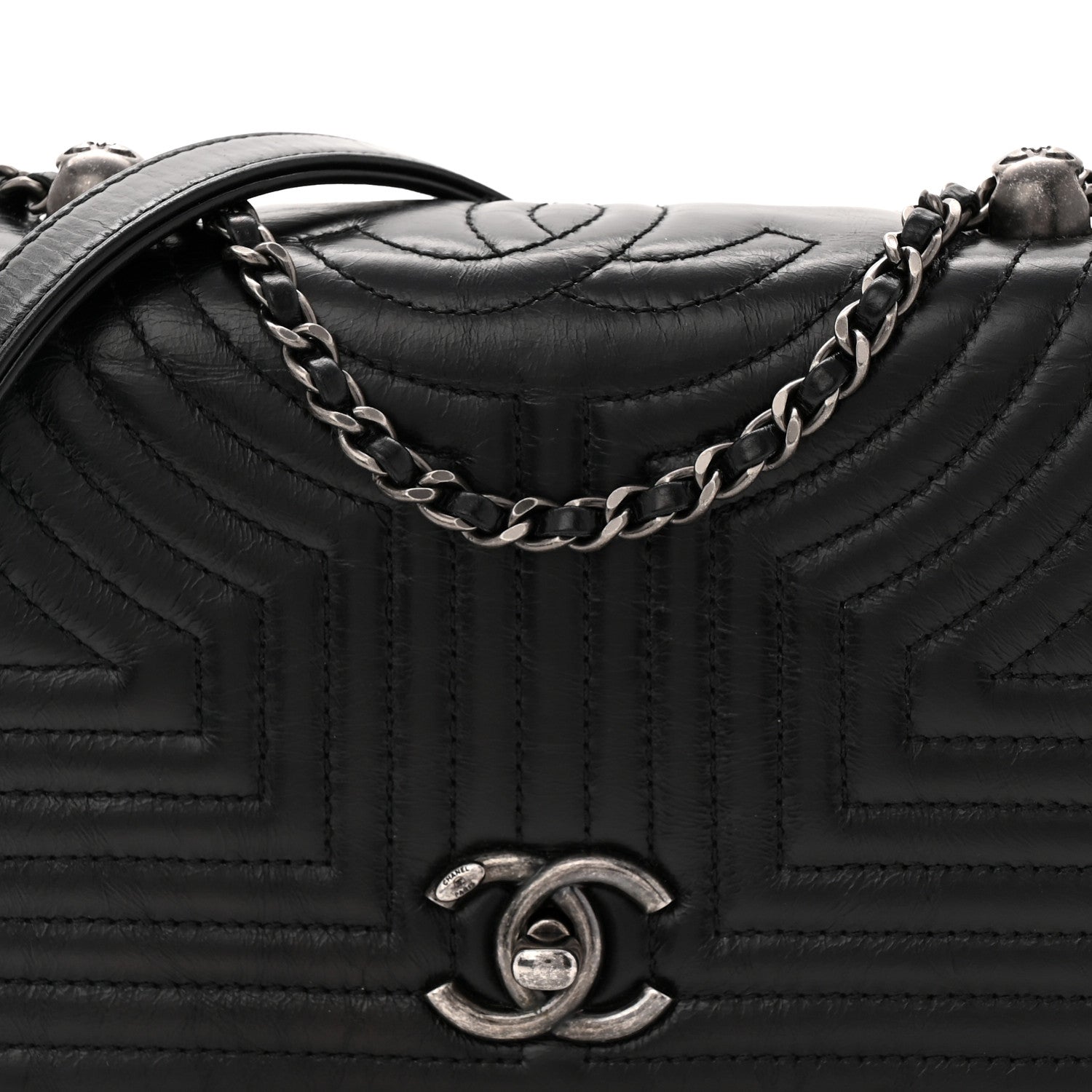 Glazed Calfskin Quilted Small Korean Garden Flap Black