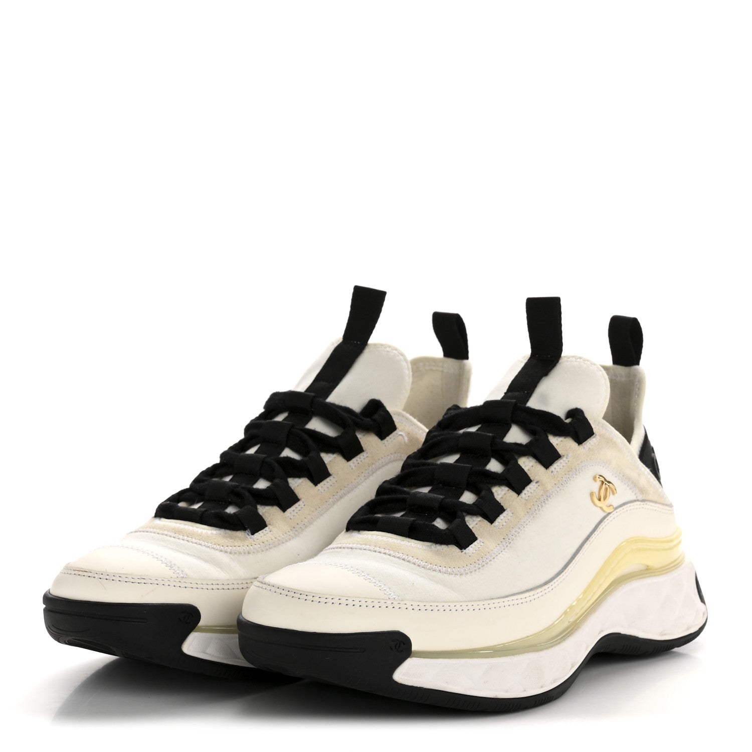 Velvet Calfskin Mixed Fibers CC Sneakers 38 Ivory Black