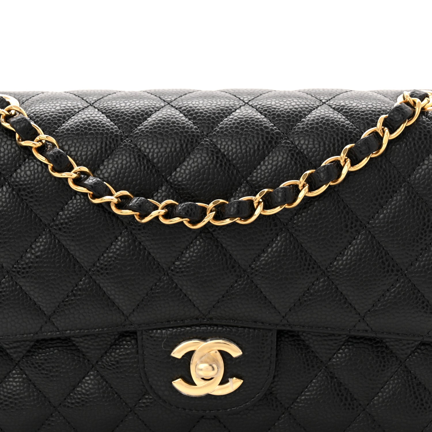 Caviar Quilted Medium Double Flap Black
