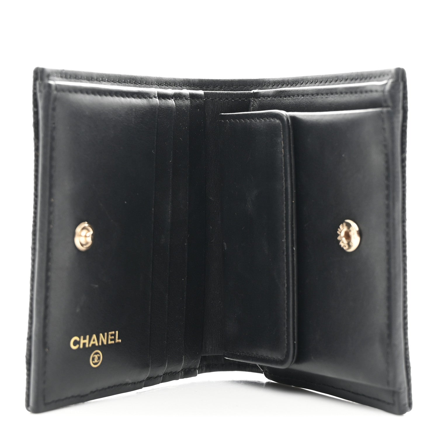 Caviar Quilted Multi Chain CC Compact Bifold Wallet Black
