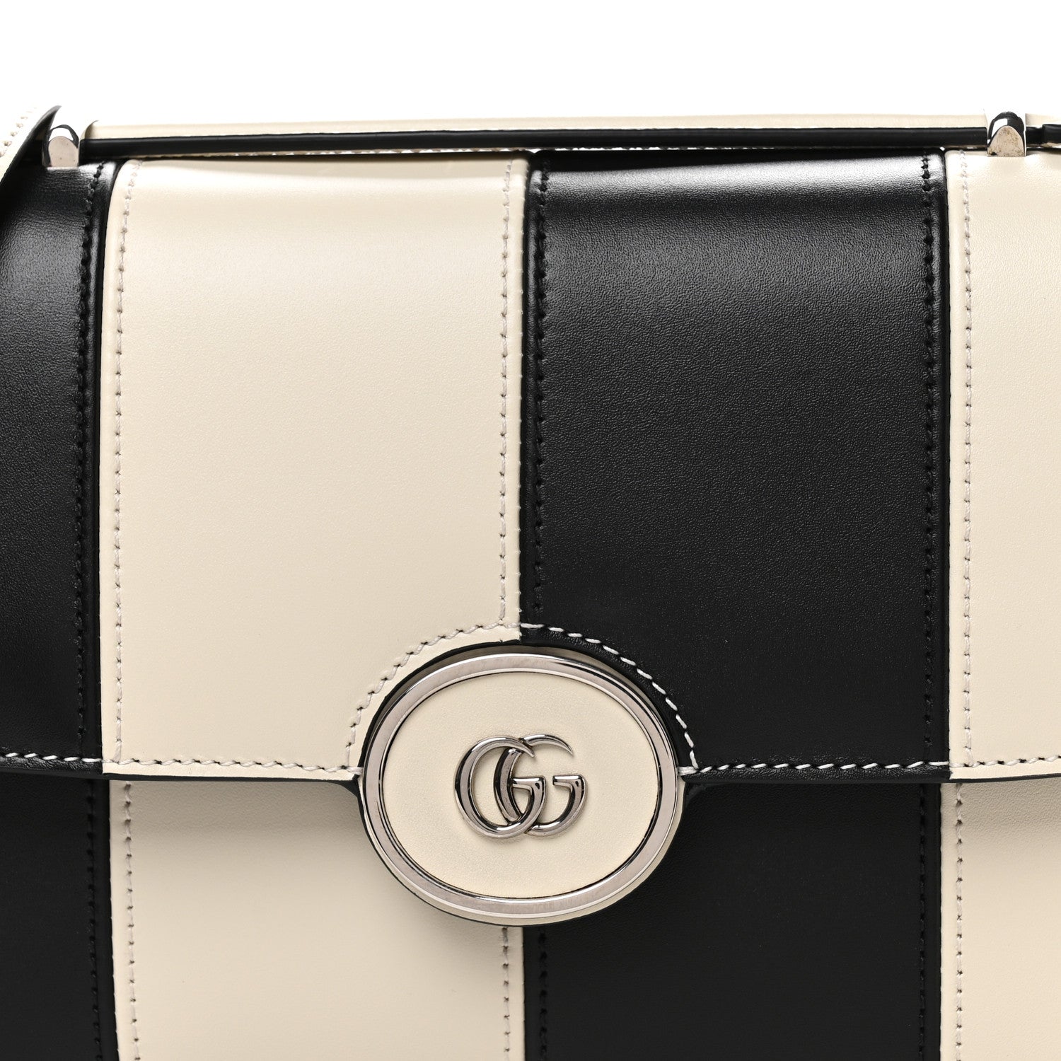 Senna Calfskin Lines Petite GG Top Handle Shoulder Bag Black Mystic White