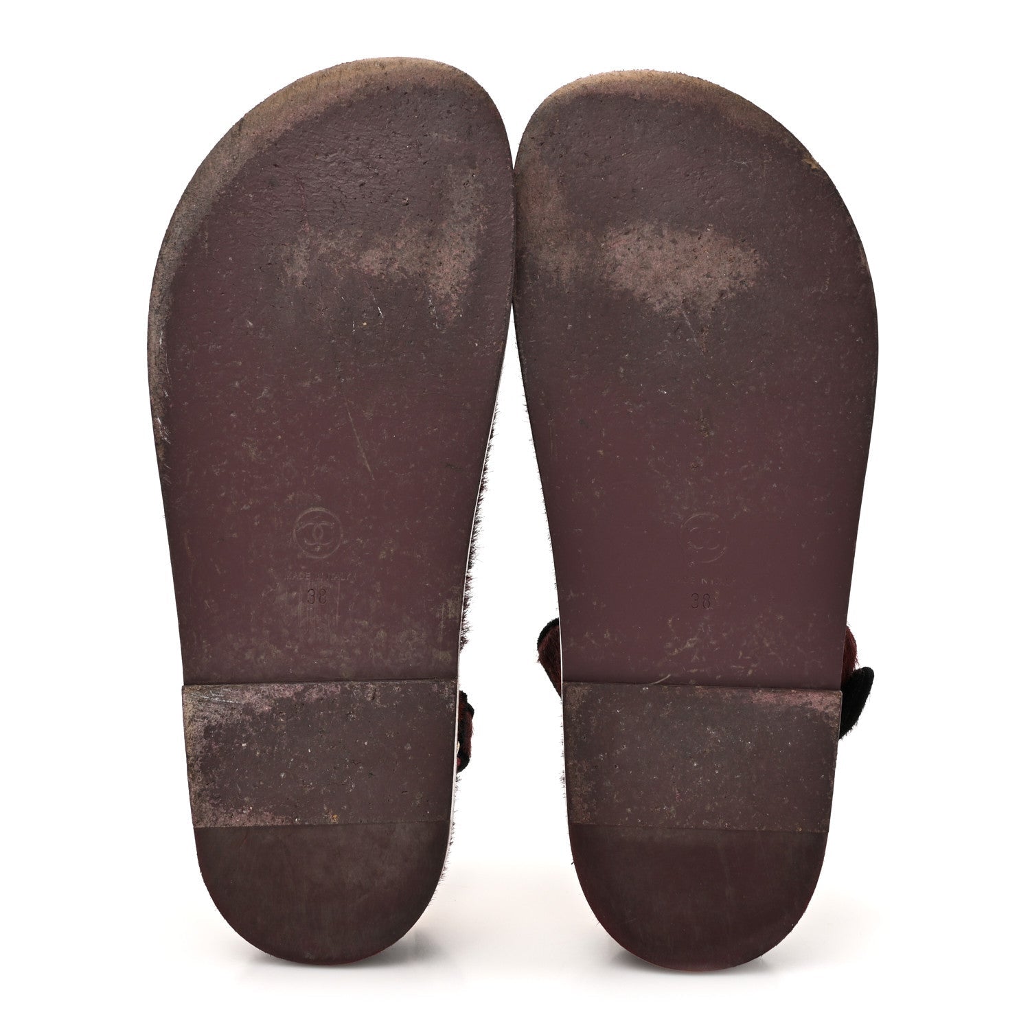 Calf Hair Suede Shearling Dad Sandals 38 Burgundy Black