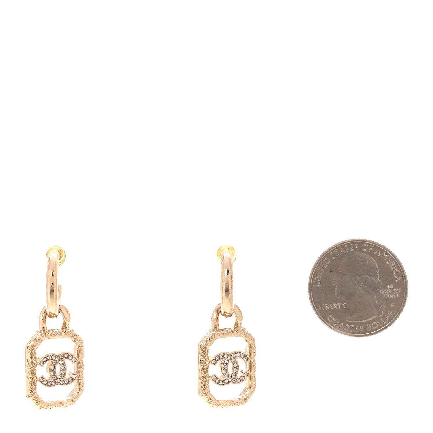 Metal Crystal Square CC Hoop Drop Earrings Gold