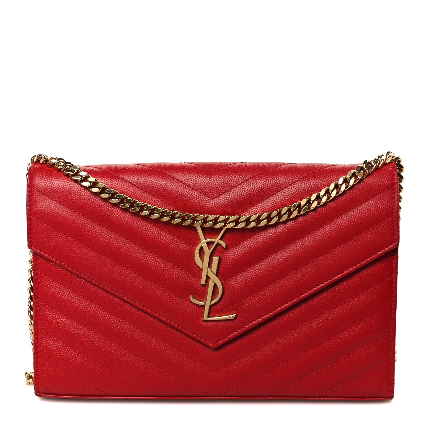 Grain De Poudre Matelasse Chevron Monogram Chain Wallet Red