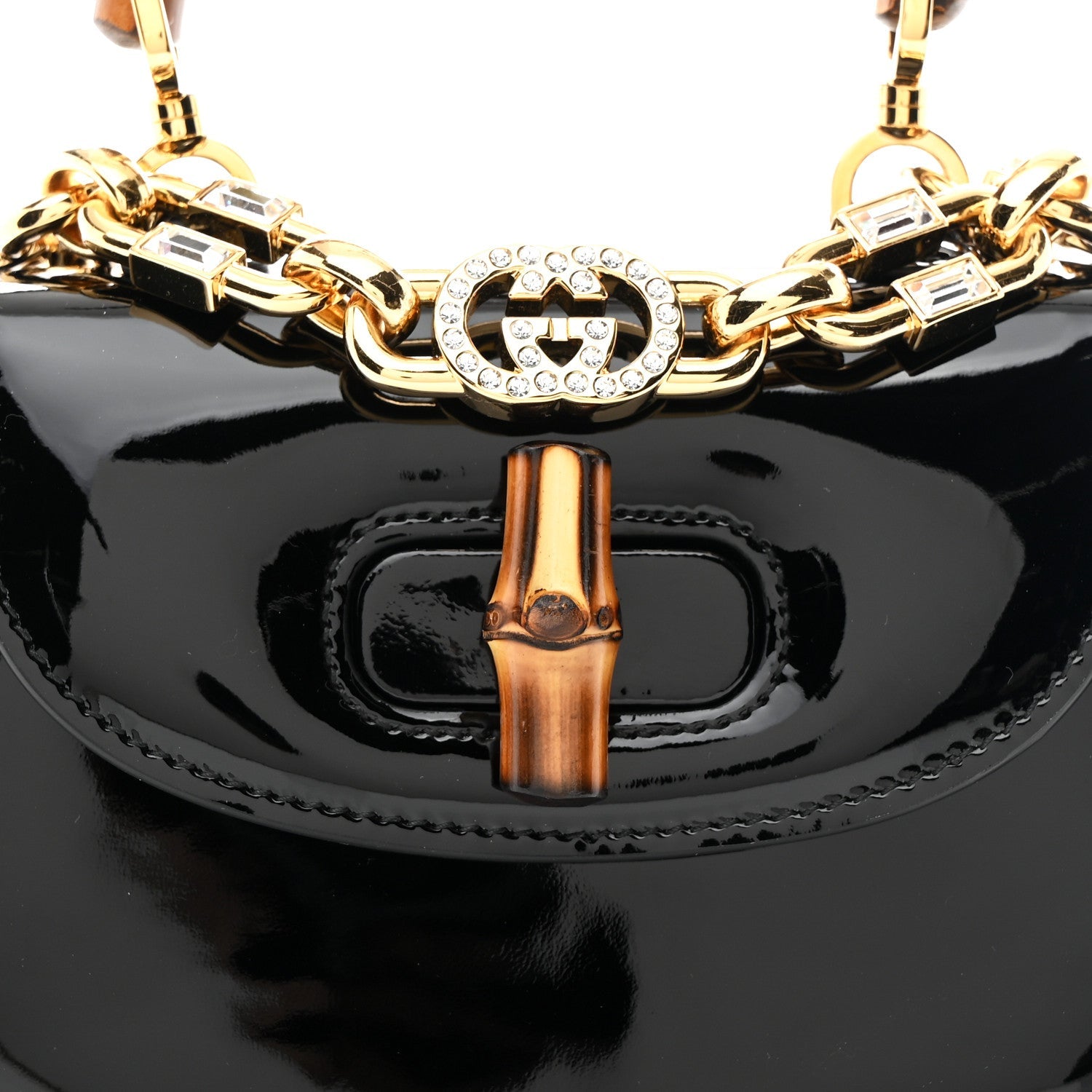 Patent Crystal Mini Bamboo 1947 Top Handle Chain Bag Black