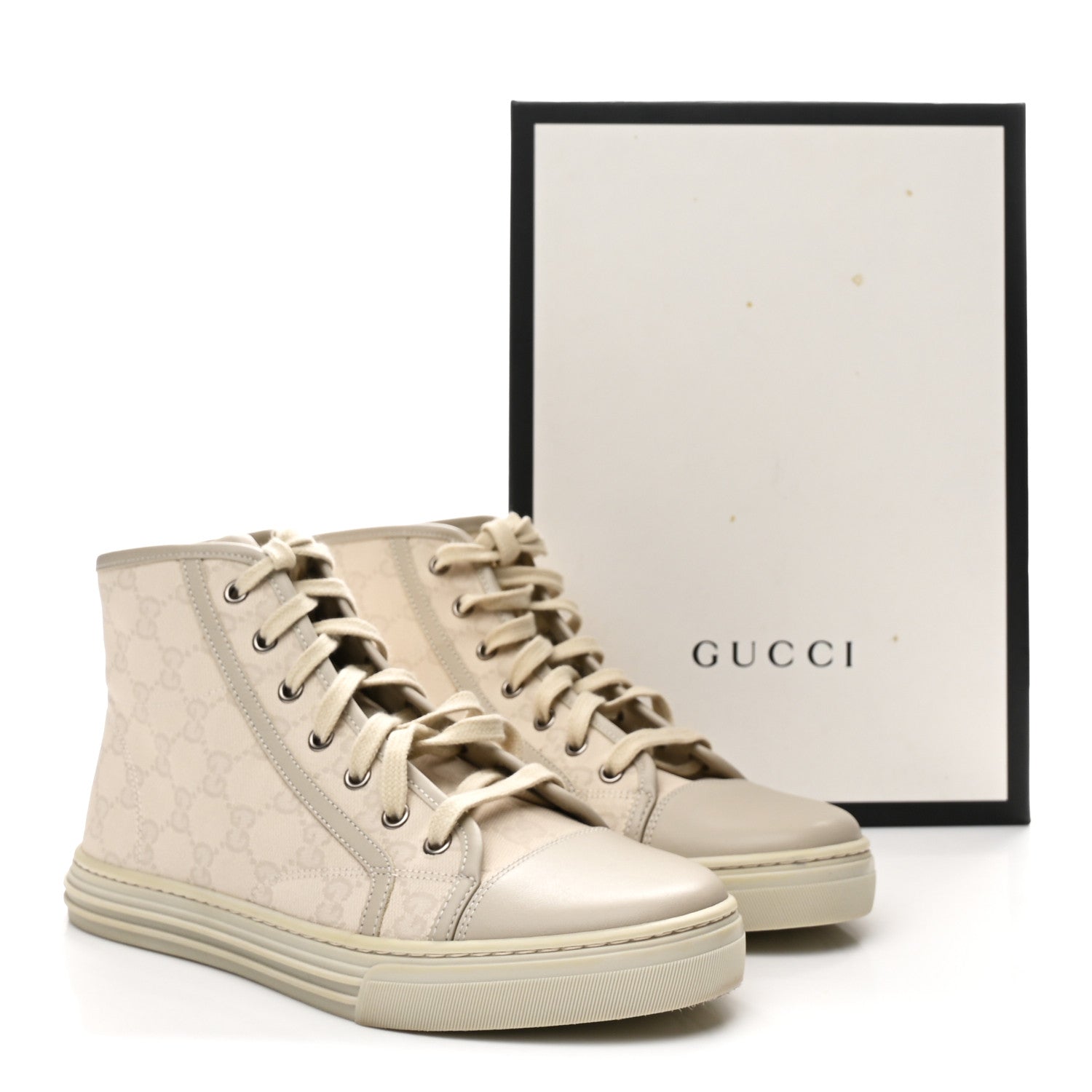 Washed Cotton GG Monogram Calfskin Womens High Top Sneakers 39 White Mystic White Great White