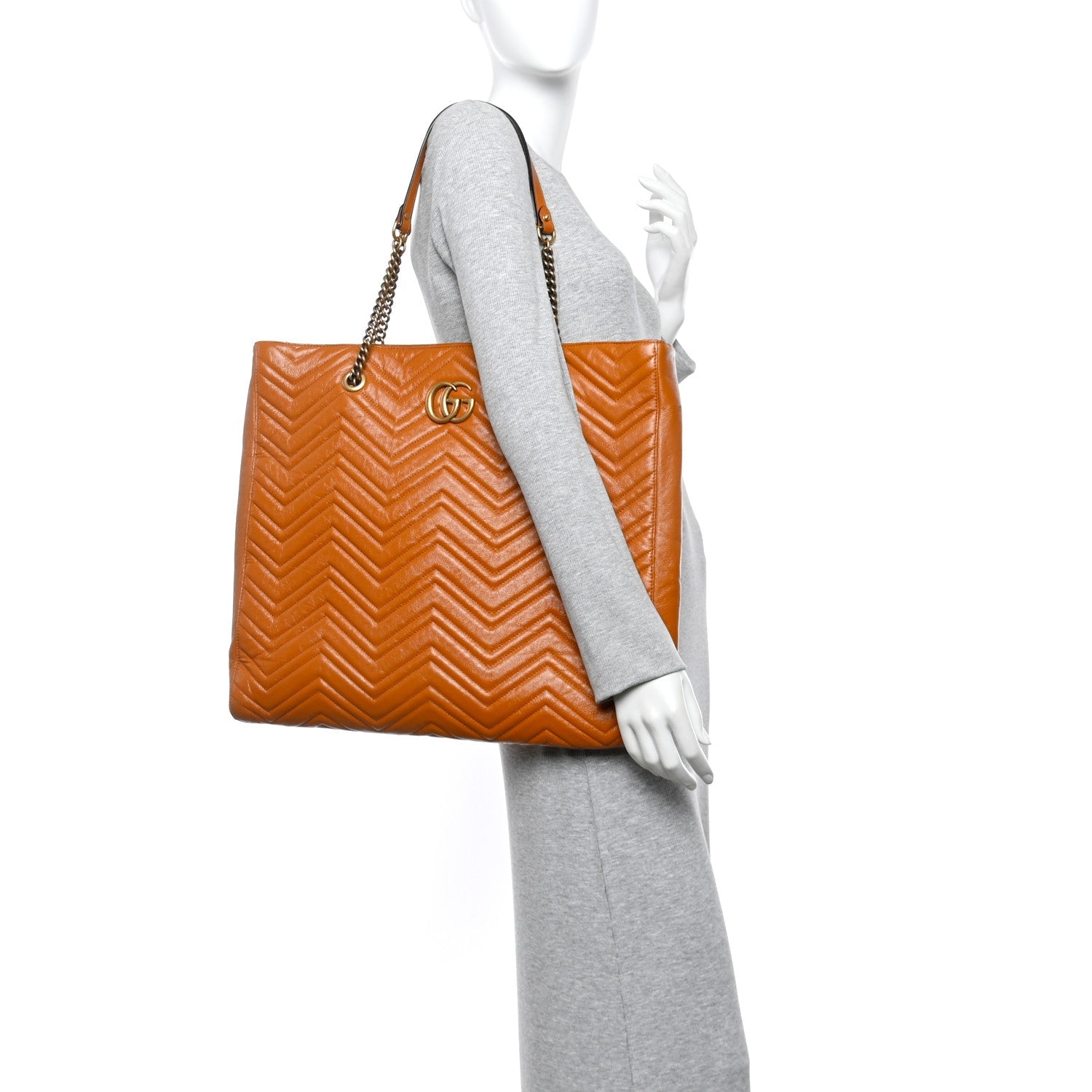 Azalea Calfskin Matelasse Large GG Marmont Slim Tote Cognac