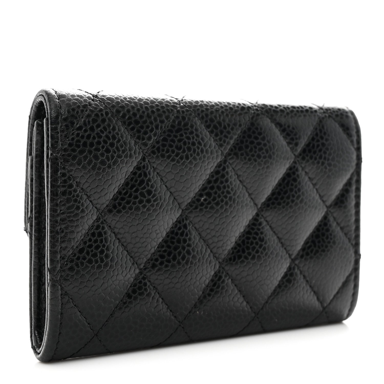 Caviar Quilted Flap Card Holder Wallet Black