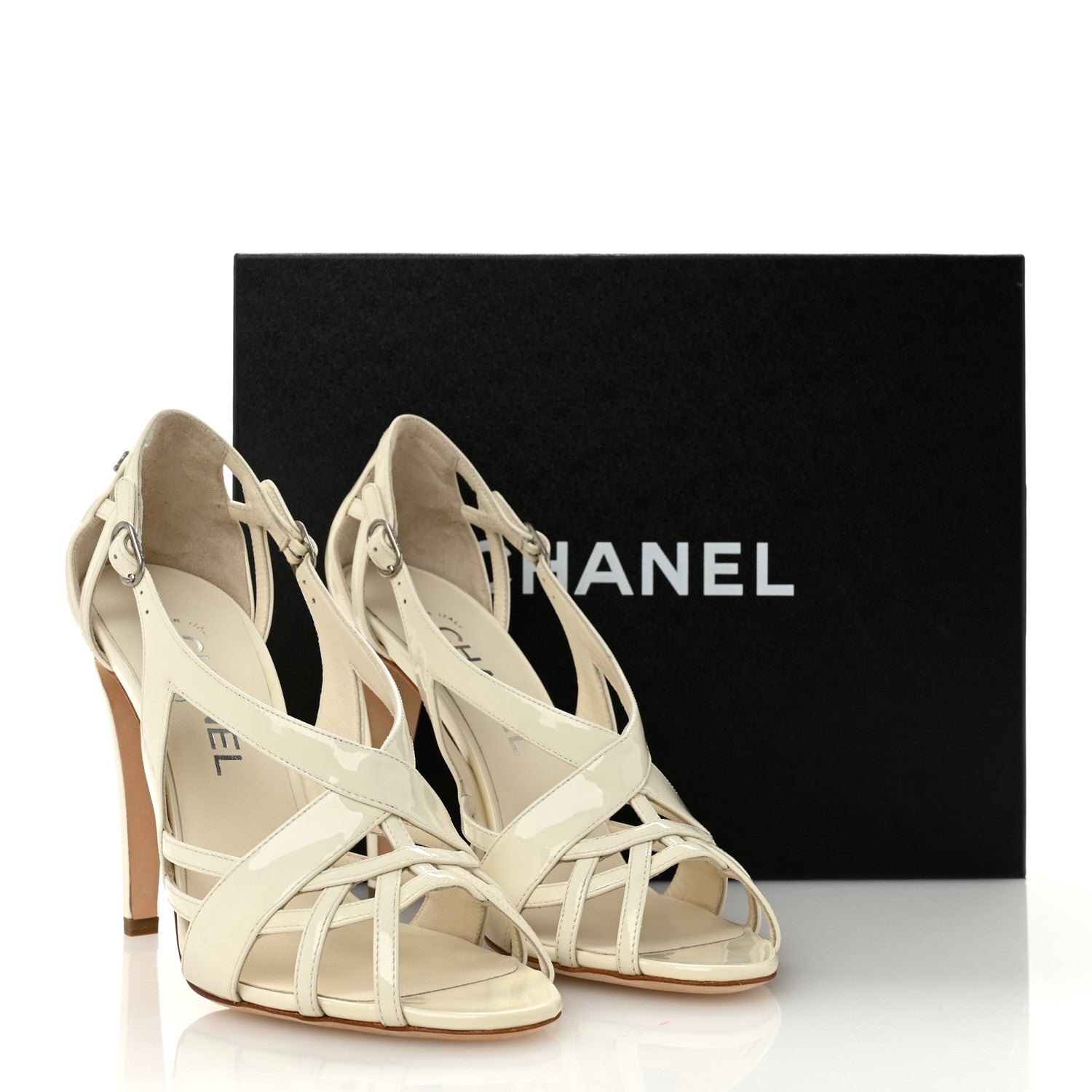 Patent Cut Out Ankle Strap Sandals 37.5 White