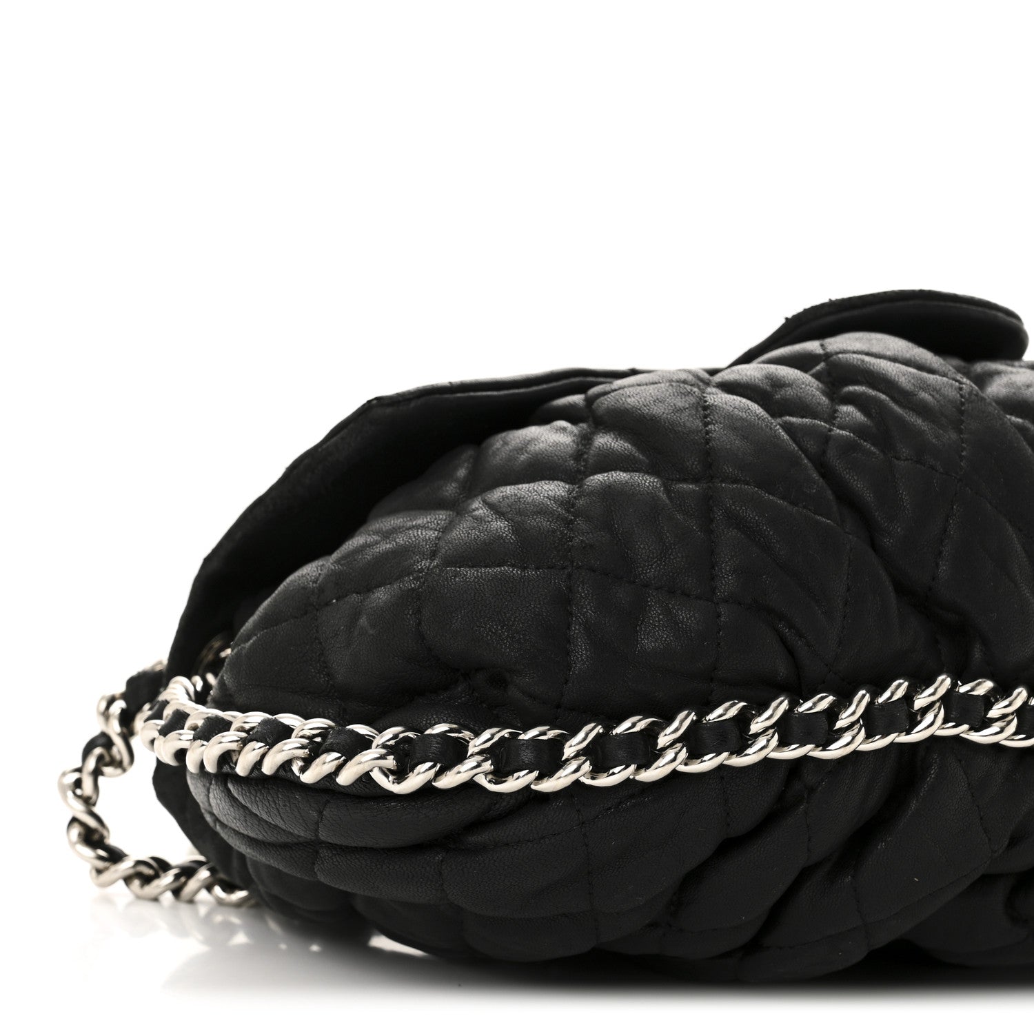 Washed Lambskin Quilted Medium Chain Around Messenger Black
