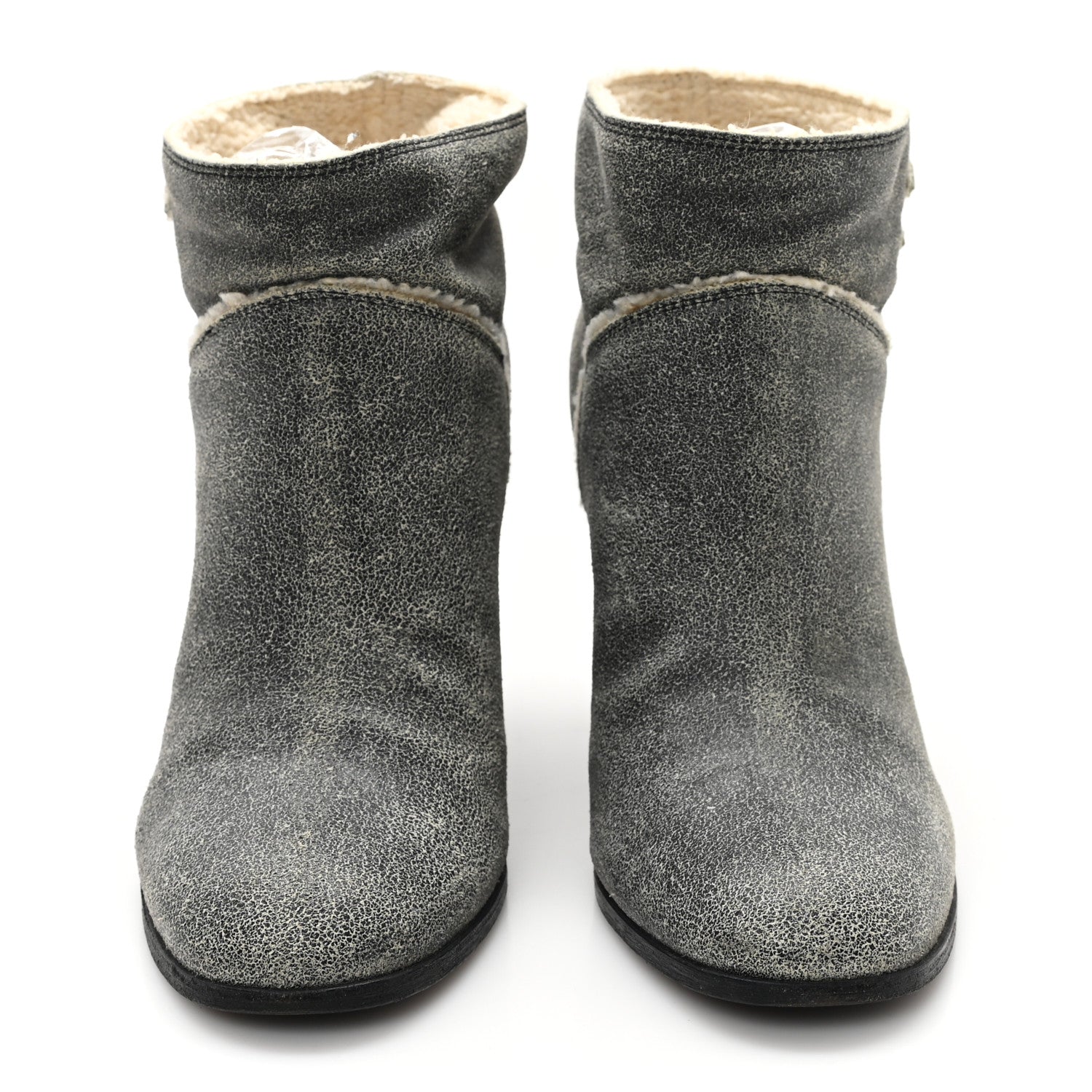 Suede Calfskin Shearling CC Ankle Boots 37 Beige