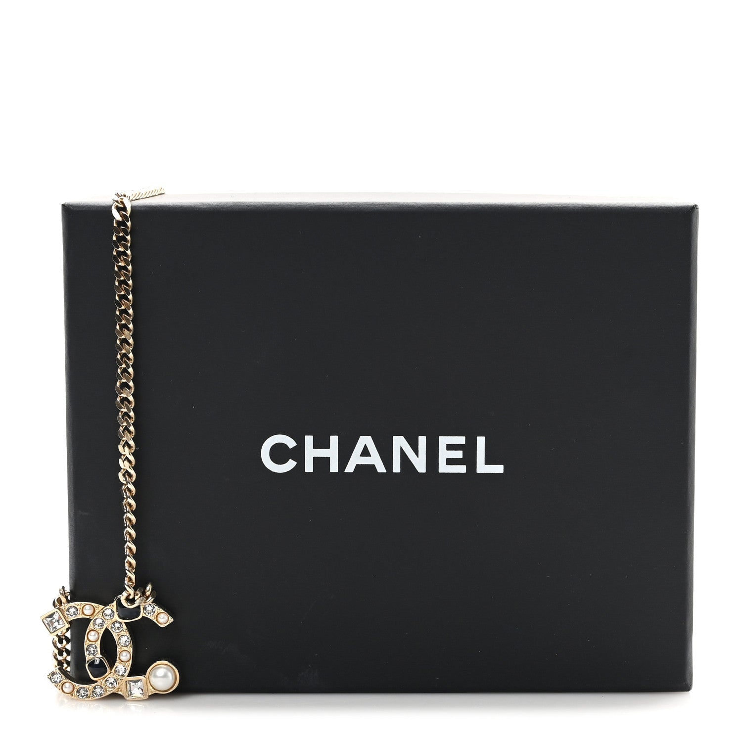 Crystal Pearl Resin CC Chain Necklace Gold Pearly White Black