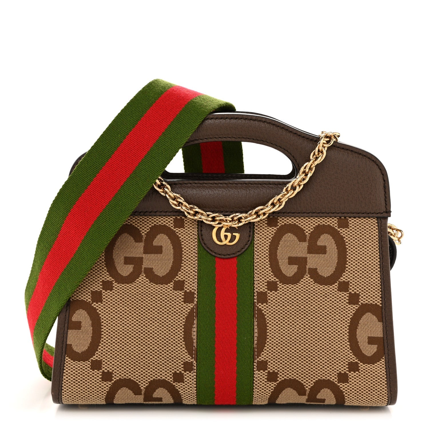 Monogram Jumbo GG Textured Dollar Calfskin Web Small Ophidia Slip Handle Tote Beige Ebony New Acero
